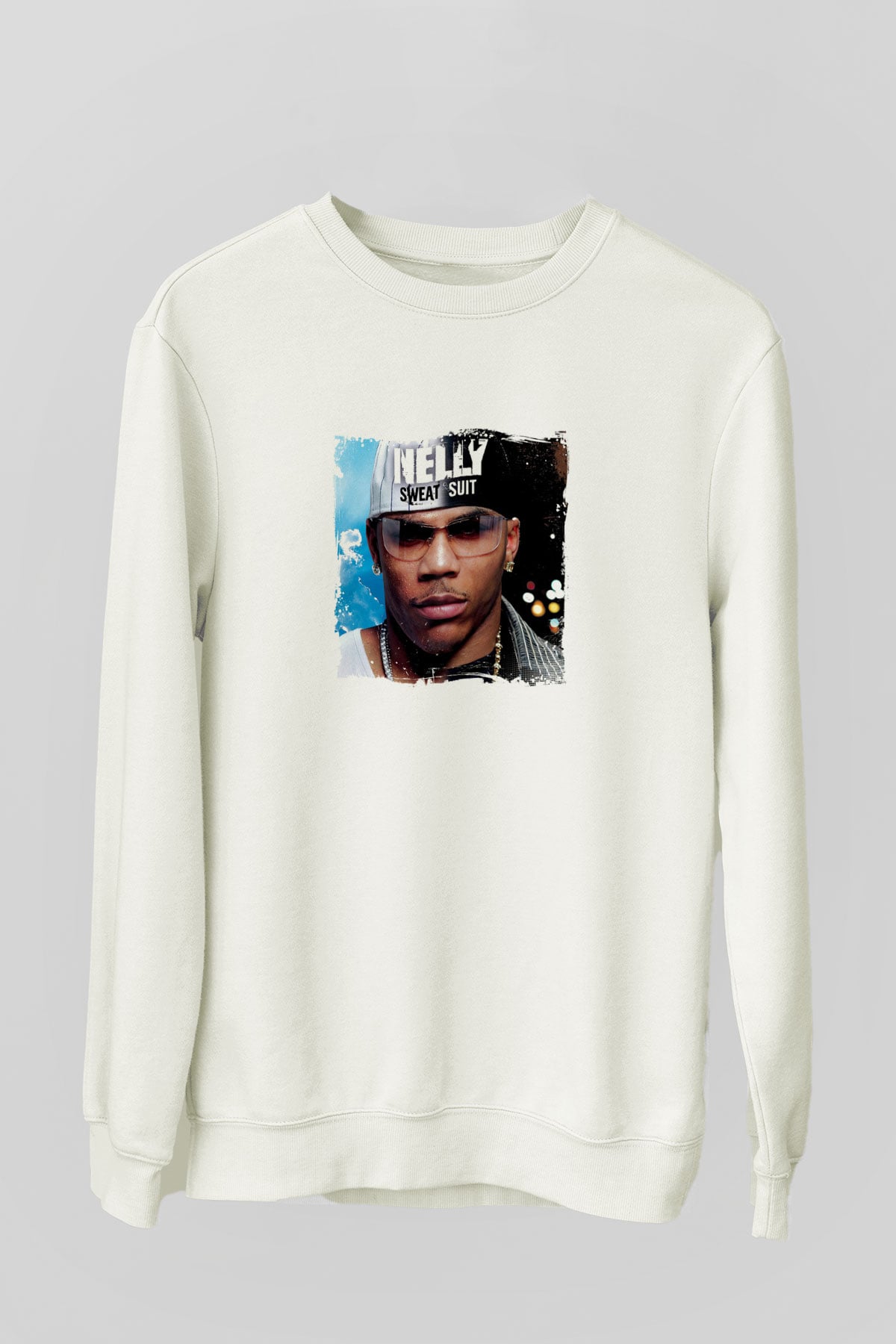 Nelly Baskılı Unisex Beyaz Sweatshirt