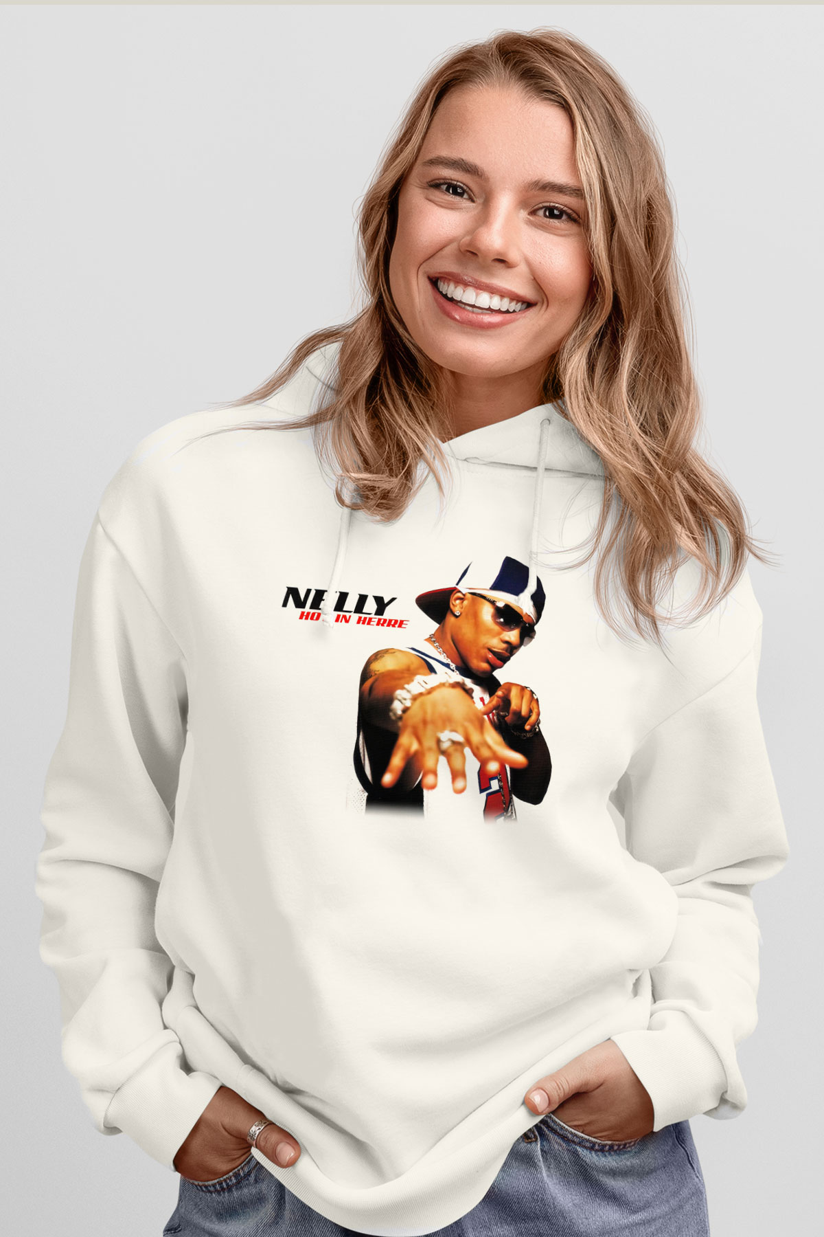 Nelly Beyaz Unisex Kapşonlu Sweatshirt