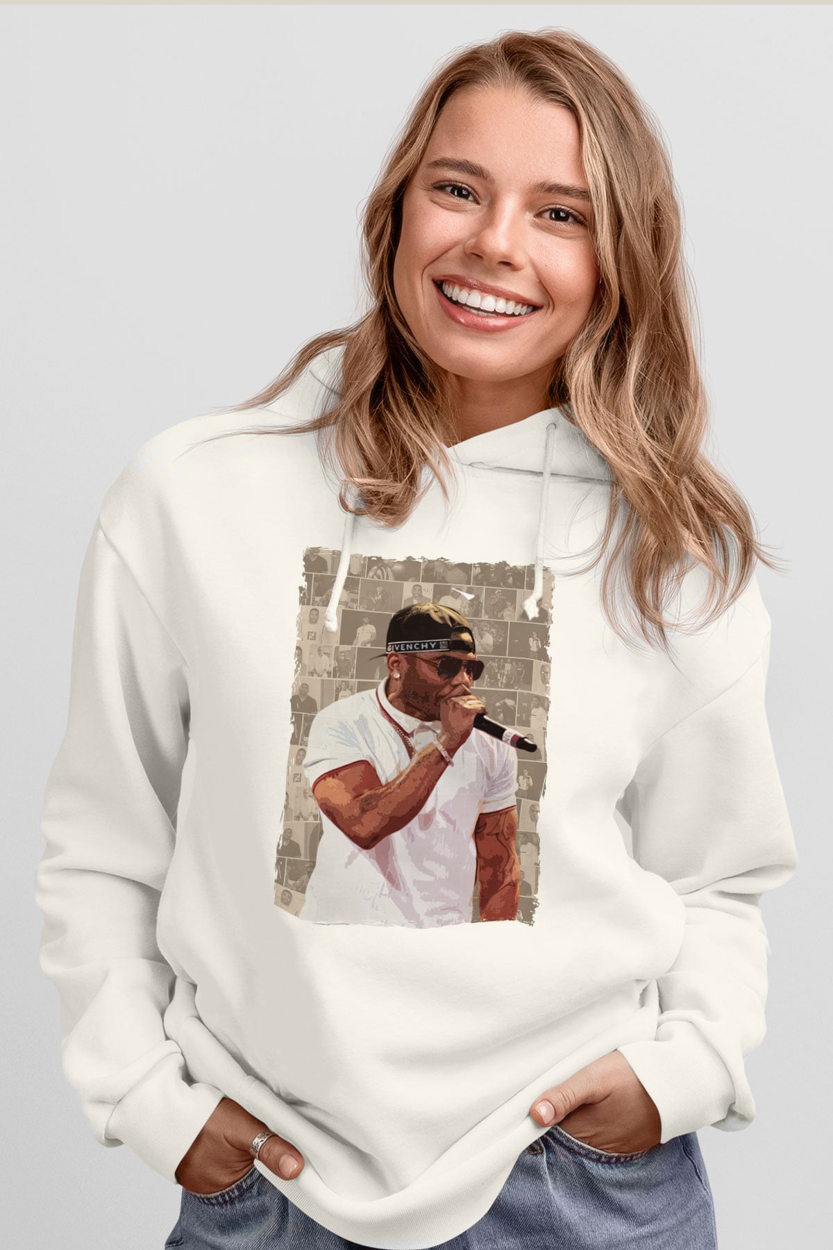 Nelly Beyaz Unisex Kapüşonlu Sweatshirt