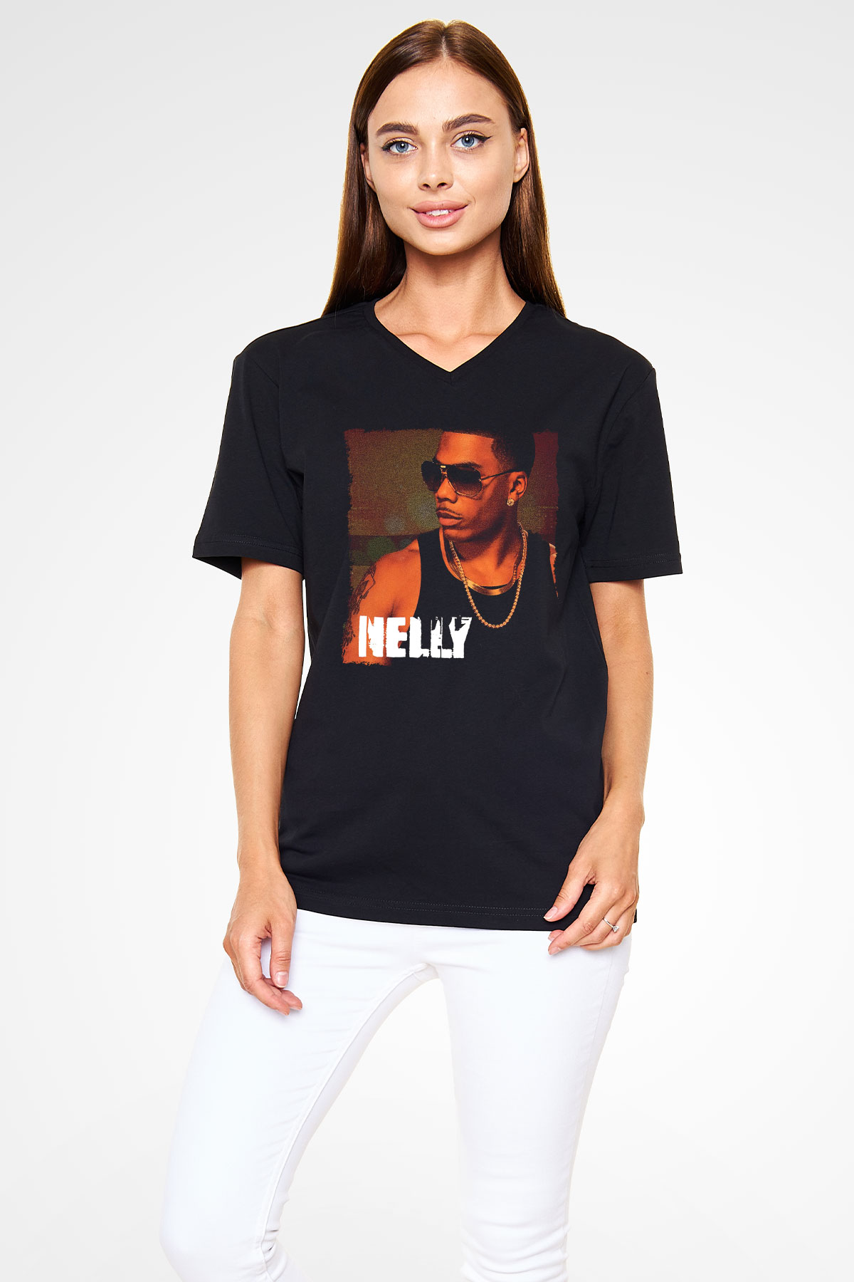 Nelly Siyah Unisex V Yaka Tişört