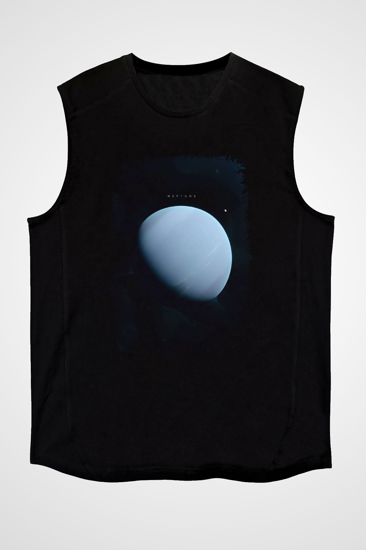 Neptün Fotoğraf Baskılı Unisex Kolsuz Siyah Tişört - Tshirt