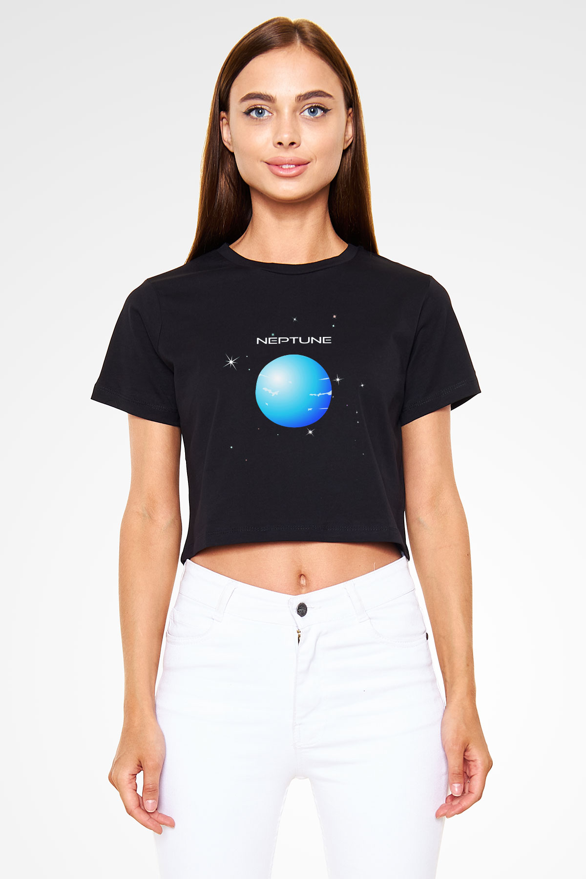 Neptün Siyah Crop Top Tişört