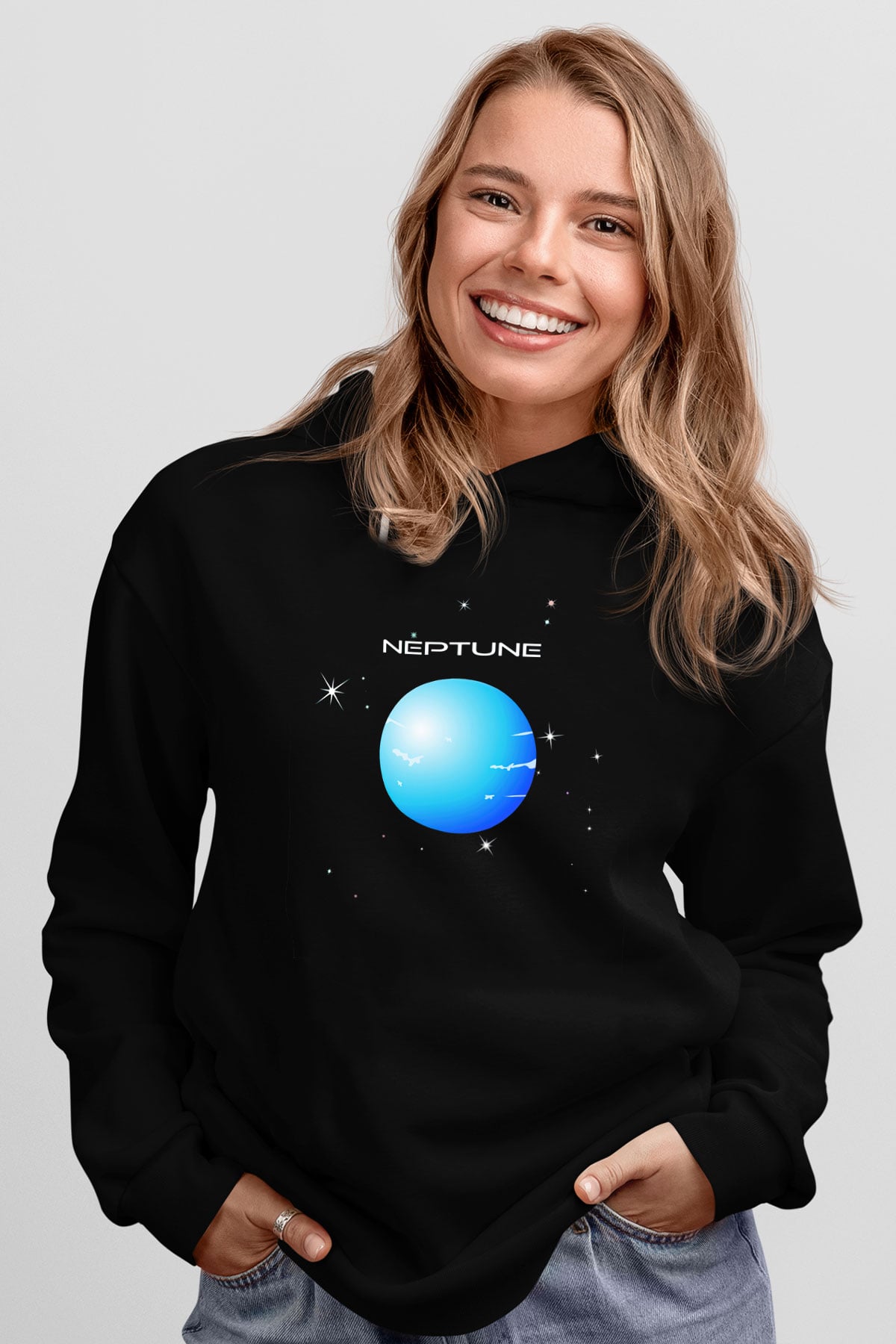 Neptün Siyah Unisex Hoodie