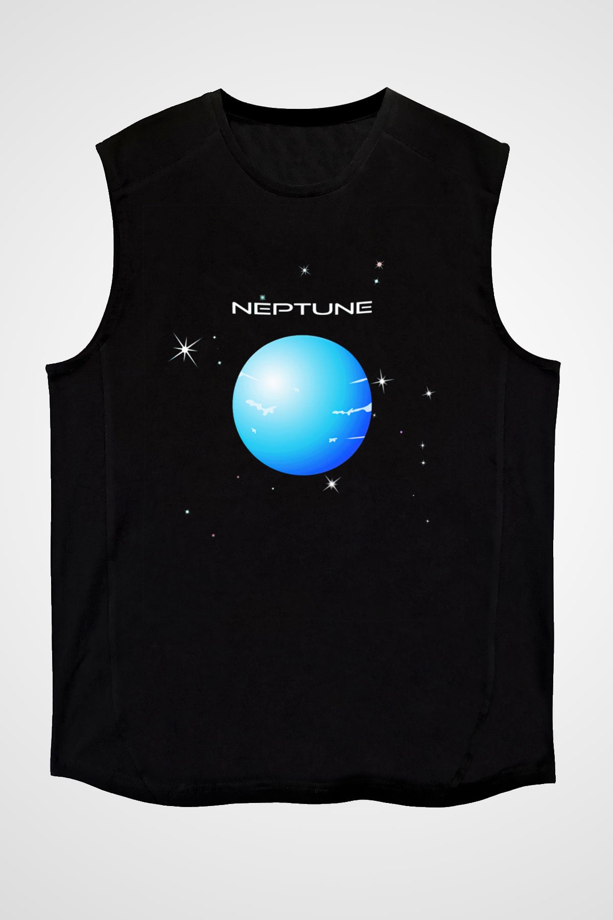 Neptün Siyah Unisex Kolsuz Tişört