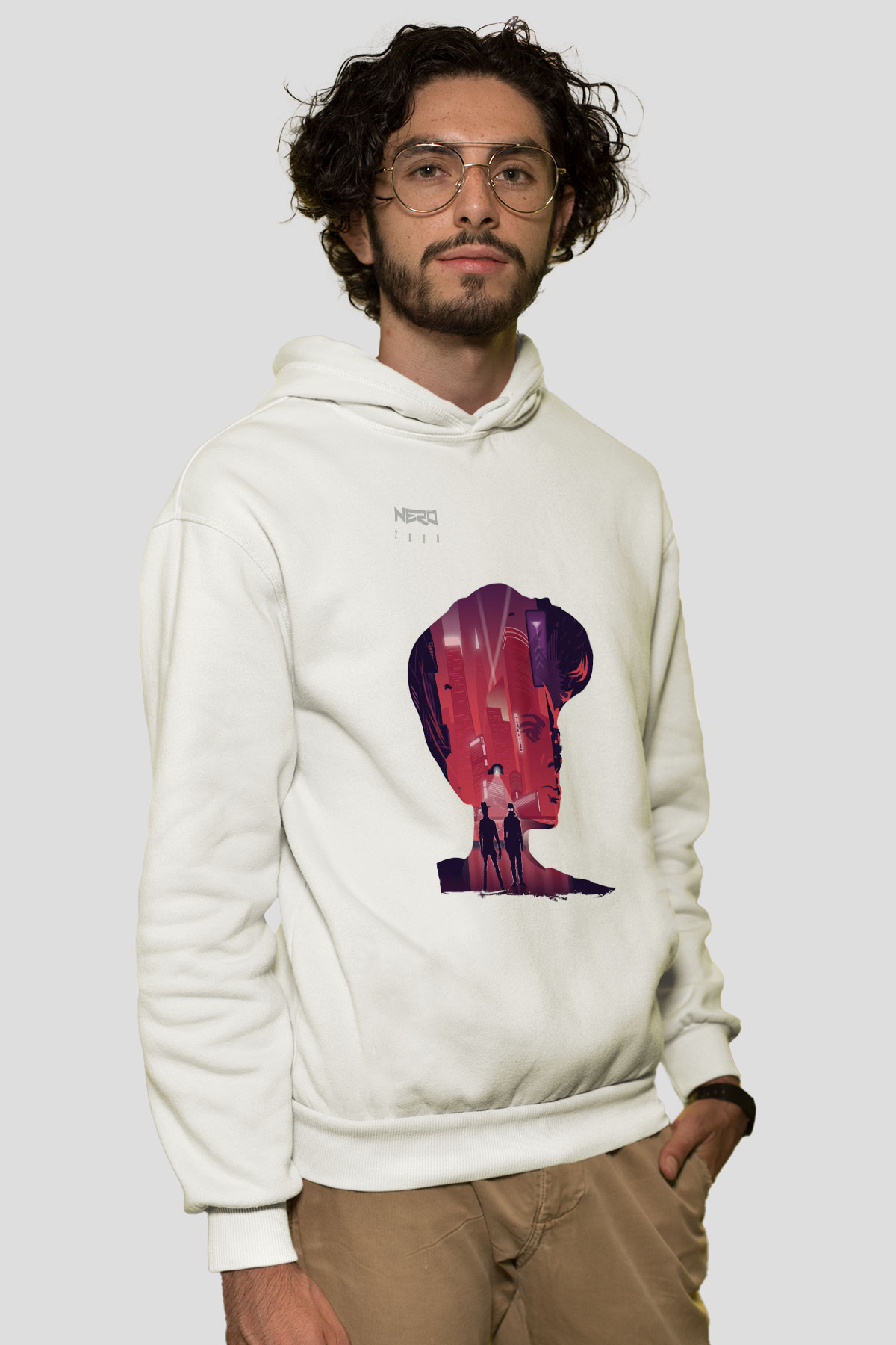 Nero Beyaz Unisex Kapüşonlu Sweatshirt
