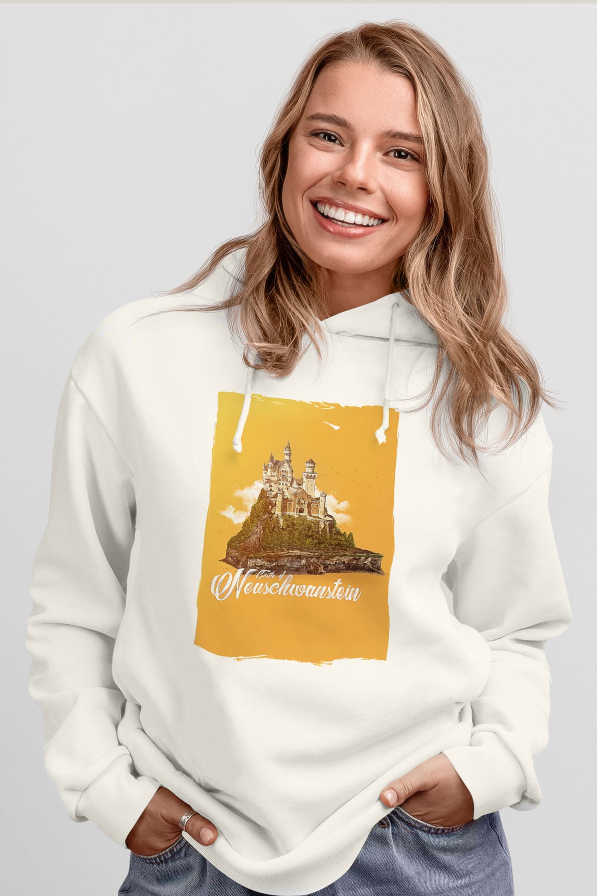 Neuschwanstein Şatosu Beyaz Unisex Hoodie