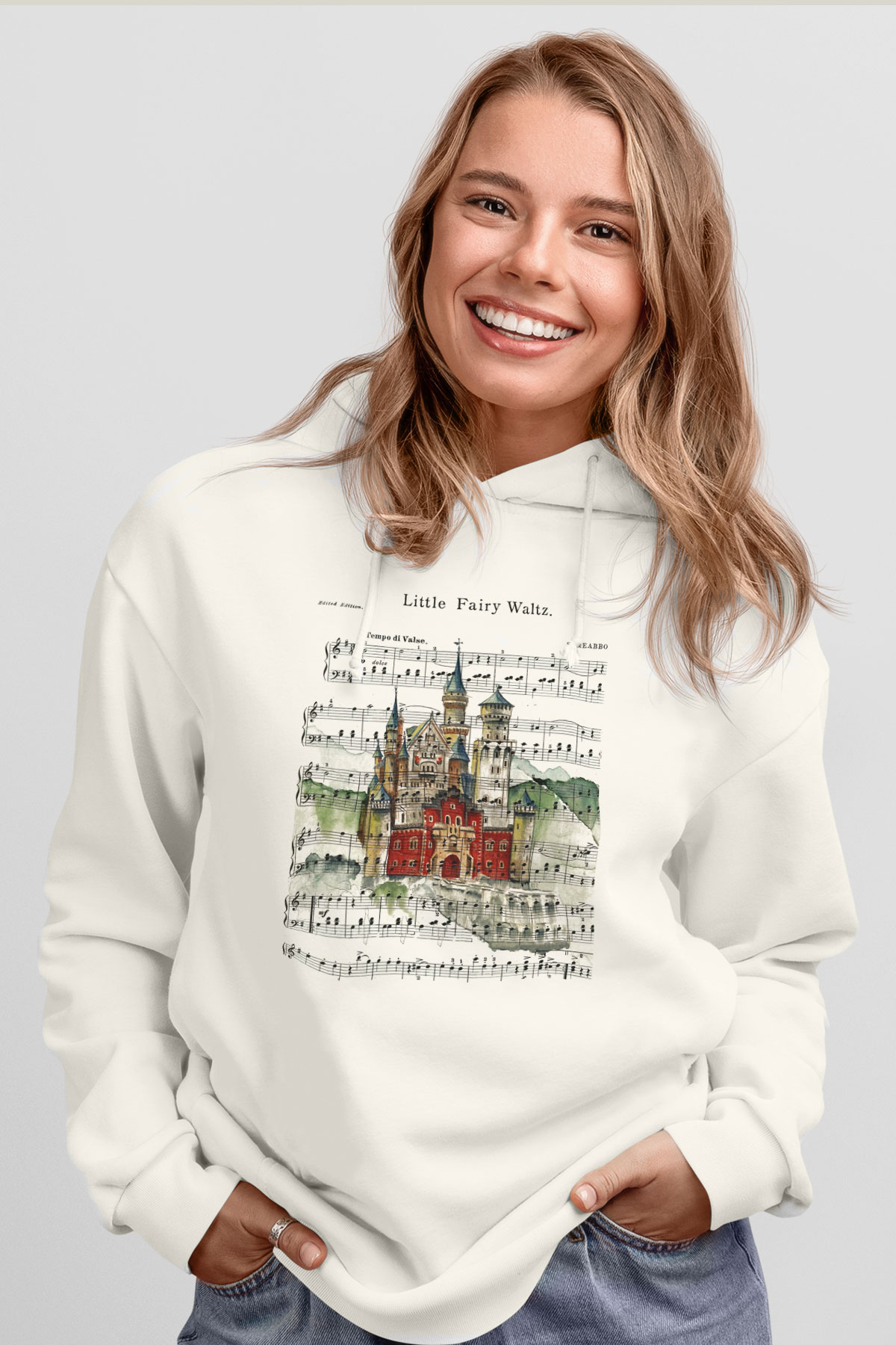Neuschwanstein Şatosu Beyaz Unisex Kapşonlu Sweatshirt