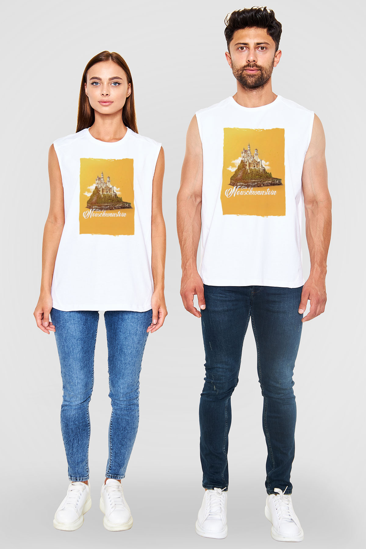 Neuschwanstein Şatosu Beyaz Unisex Kolsuz Tişört