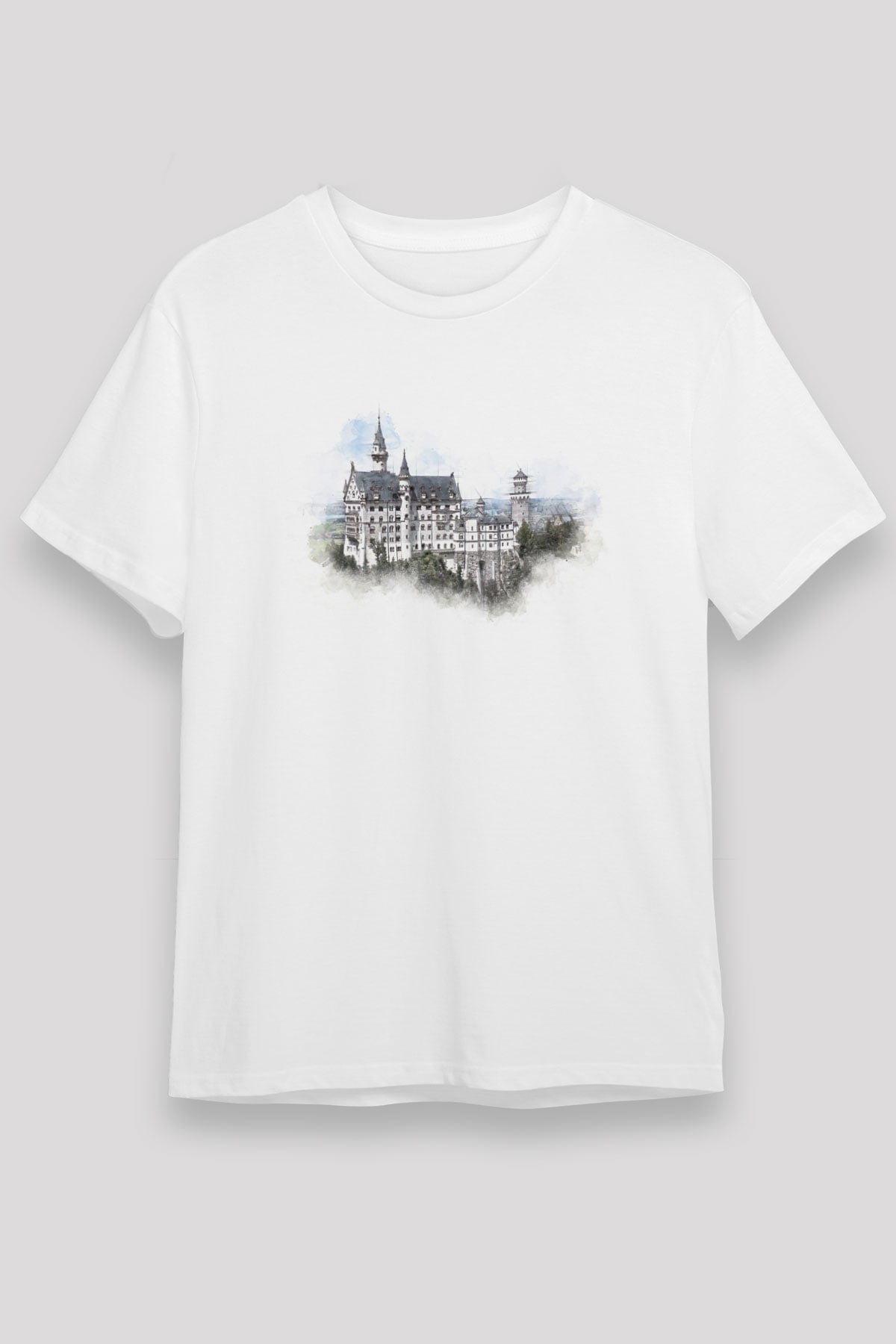 Neuschwanstein Şatosu Beyaz Unisex Tişört T-Shirt - TişörtFabrikası