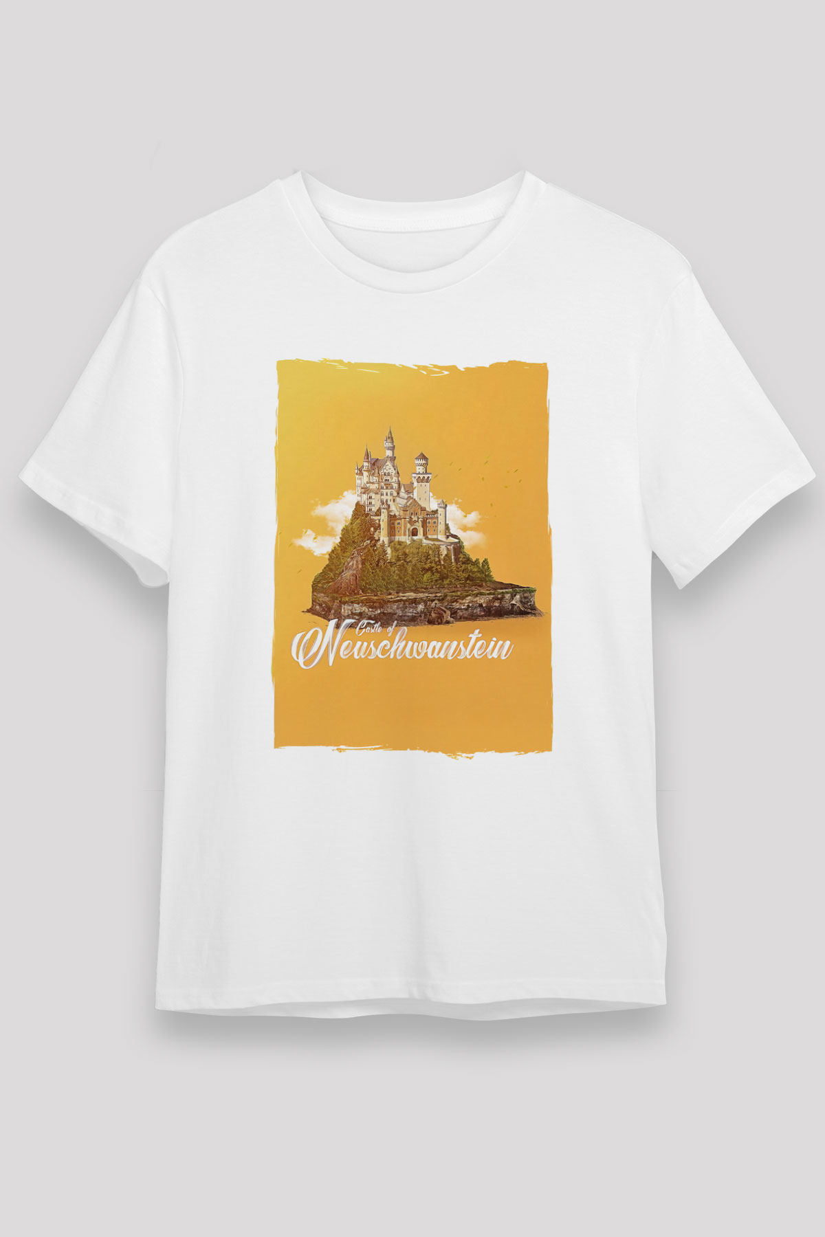 Neuschwanstein Şatosu Beyaz Unisex Tişört T-Shirt - TişörtFabrikası