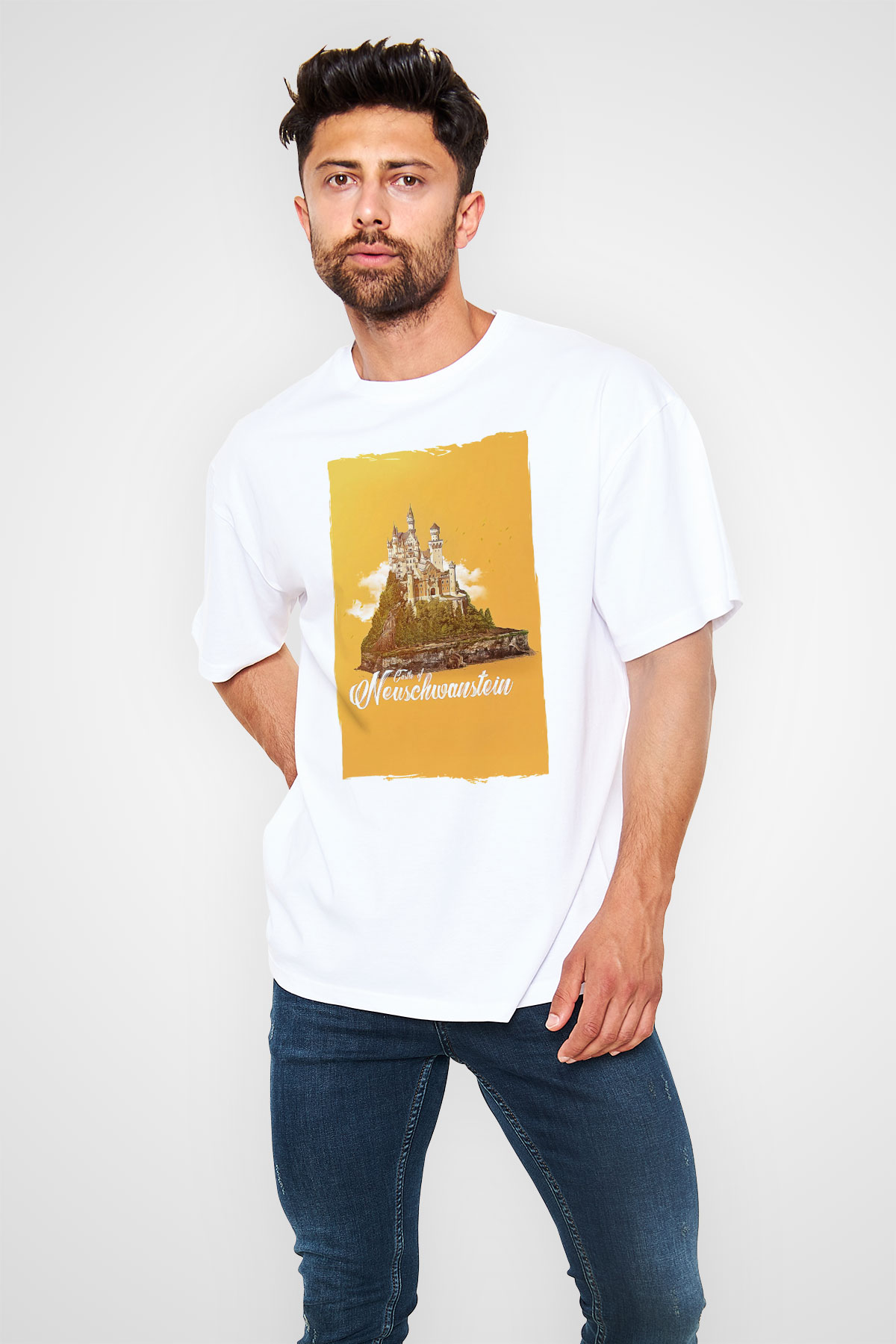 Neuschwanstein Şatosu Beyaz Unisex Tişört T-Shirt - TişörtFabrikası