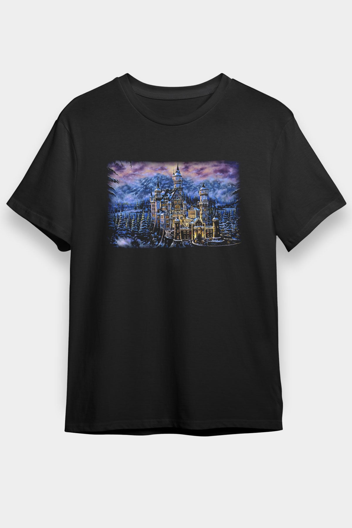 Neuschwanstein Şatosu Siyah Unisex Tişört T-Shirt - TişörtFabrikası