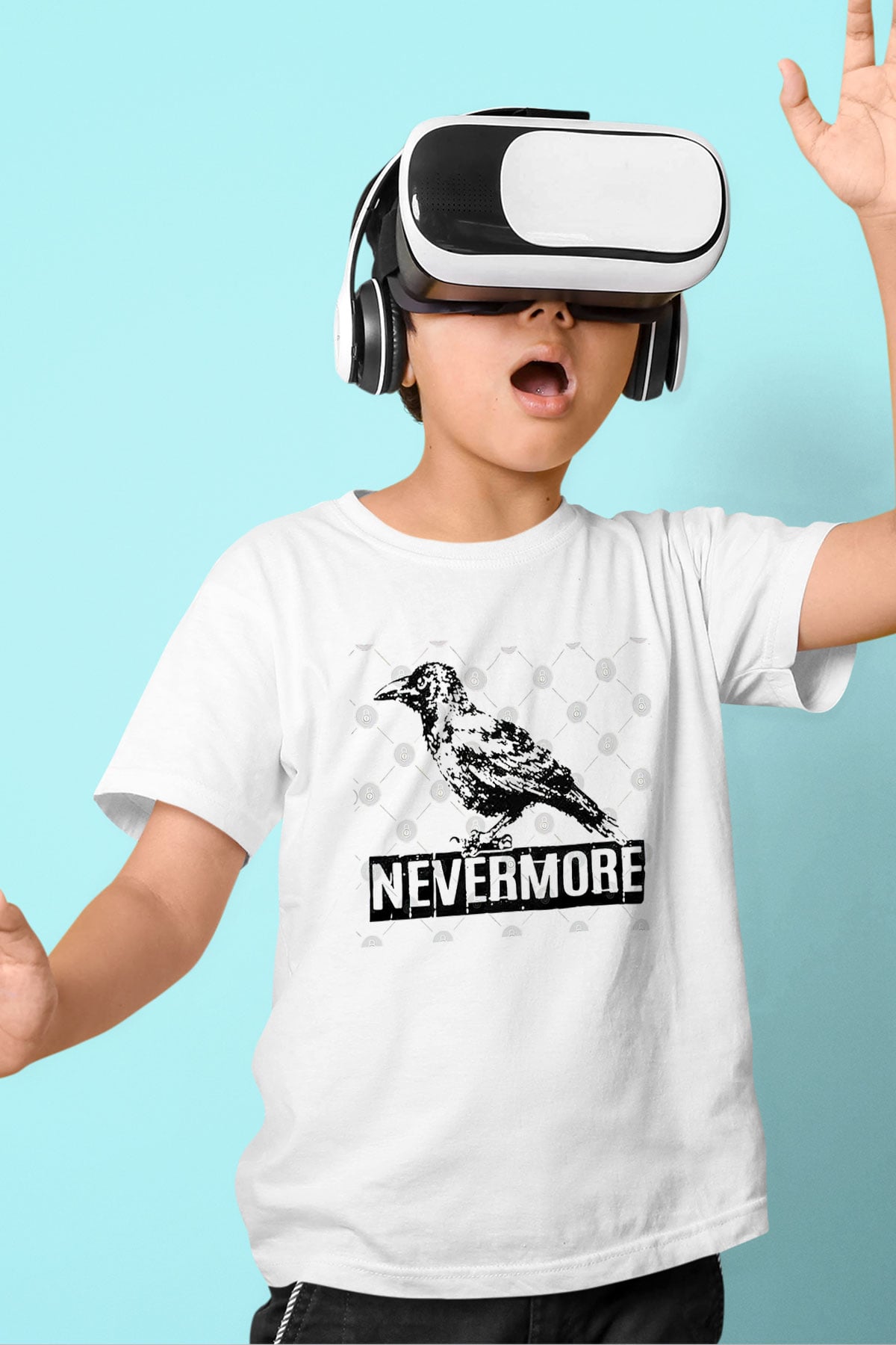 Nevermore Baskılı Beyaz Unisex Beyaz Çocuk Tişört - Tshirt