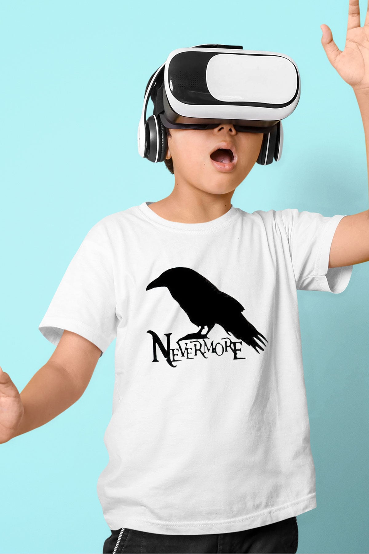 Nevermore Baskılı Beyaz Unisex Beyaz Çocuk Tişört - Tshirt