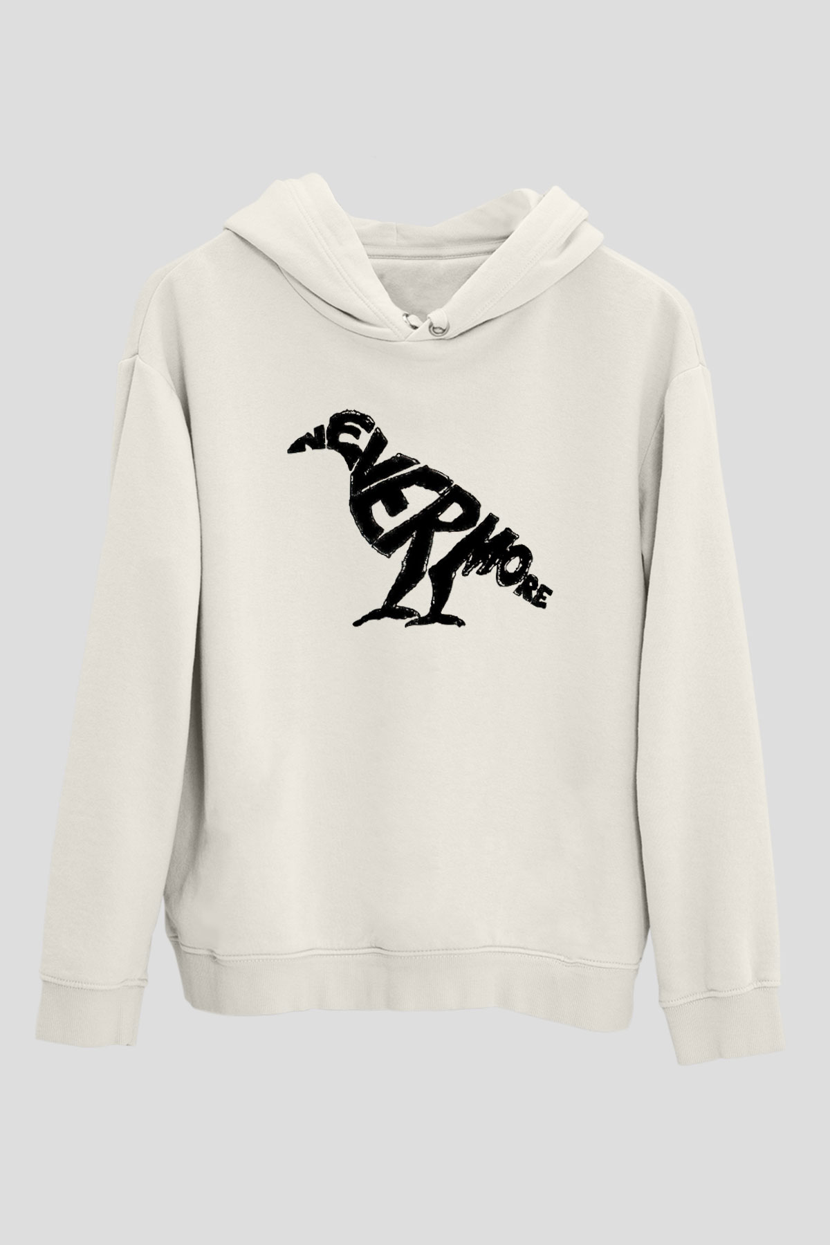 Nevermore Baskılı Beyaz Unisex Kapüşonlu Sweatshirt