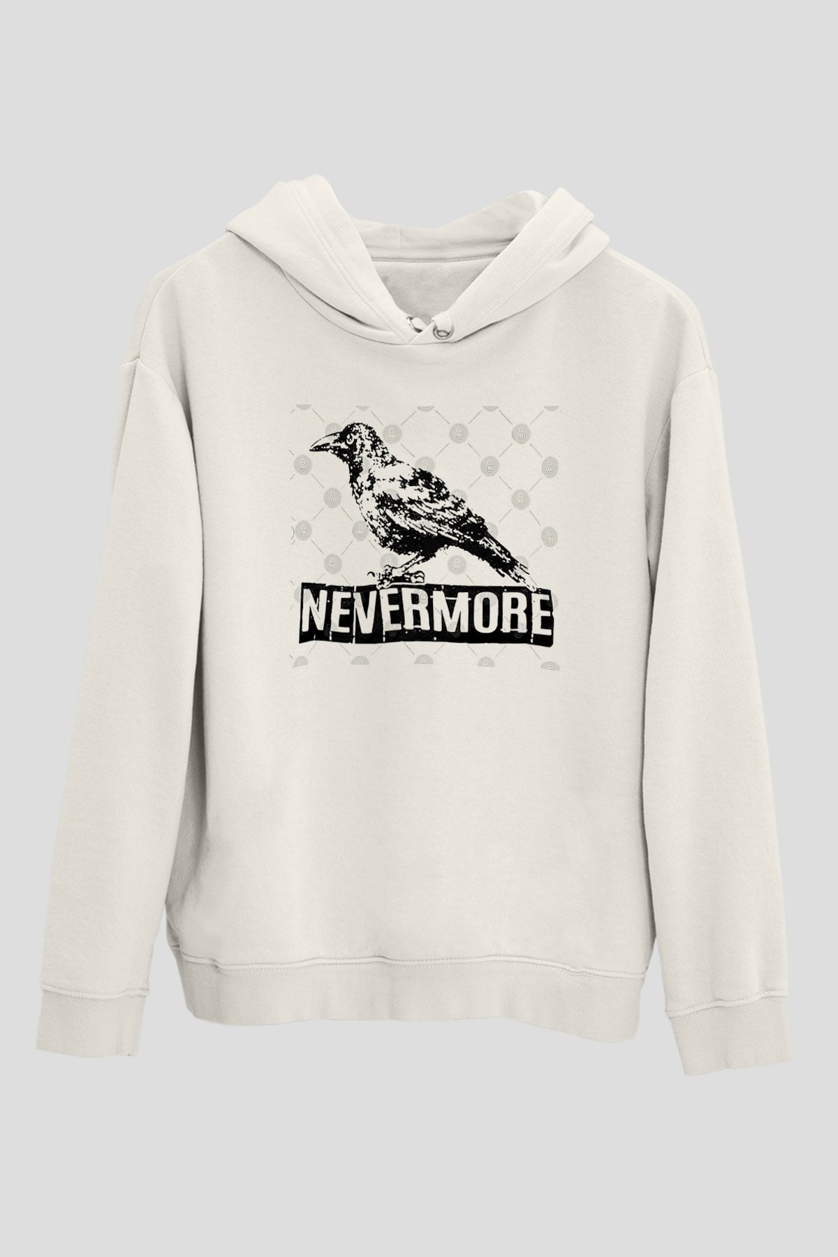 Nevermore Baskılı Beyaz Unisex Kapüşonlu Sweatshirt