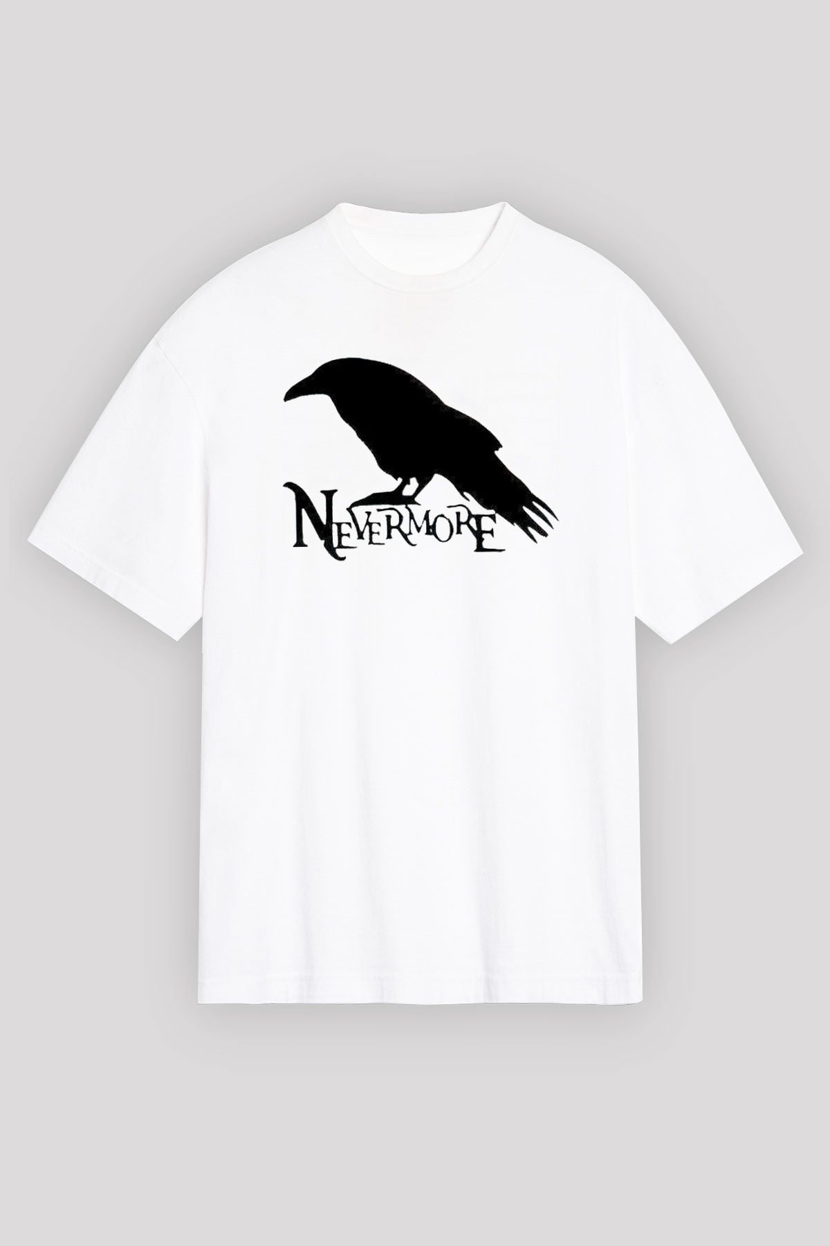 Nevermore Baskılı Beyaz Unisex Oversize Tişört - Tshirt