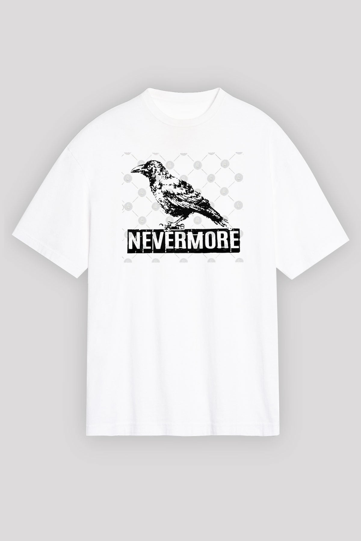 Nevermore Baskılı Beyaz Unisex Oversize Tişört - Tshirt