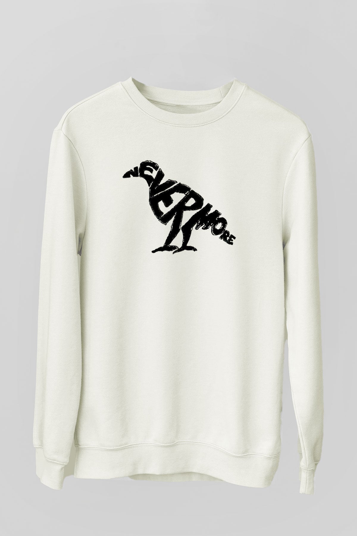 Nevermore Baskılı Beyaz Unisex Sweatshirt