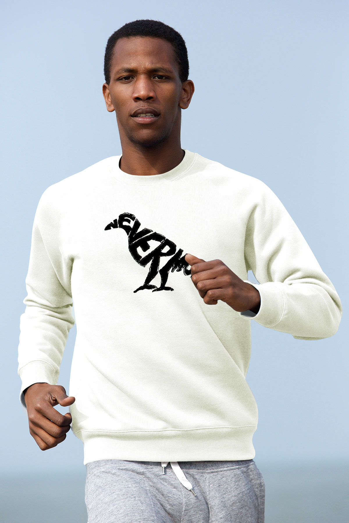 Nevermore Baskılı Beyaz Unisex Sweatshirt