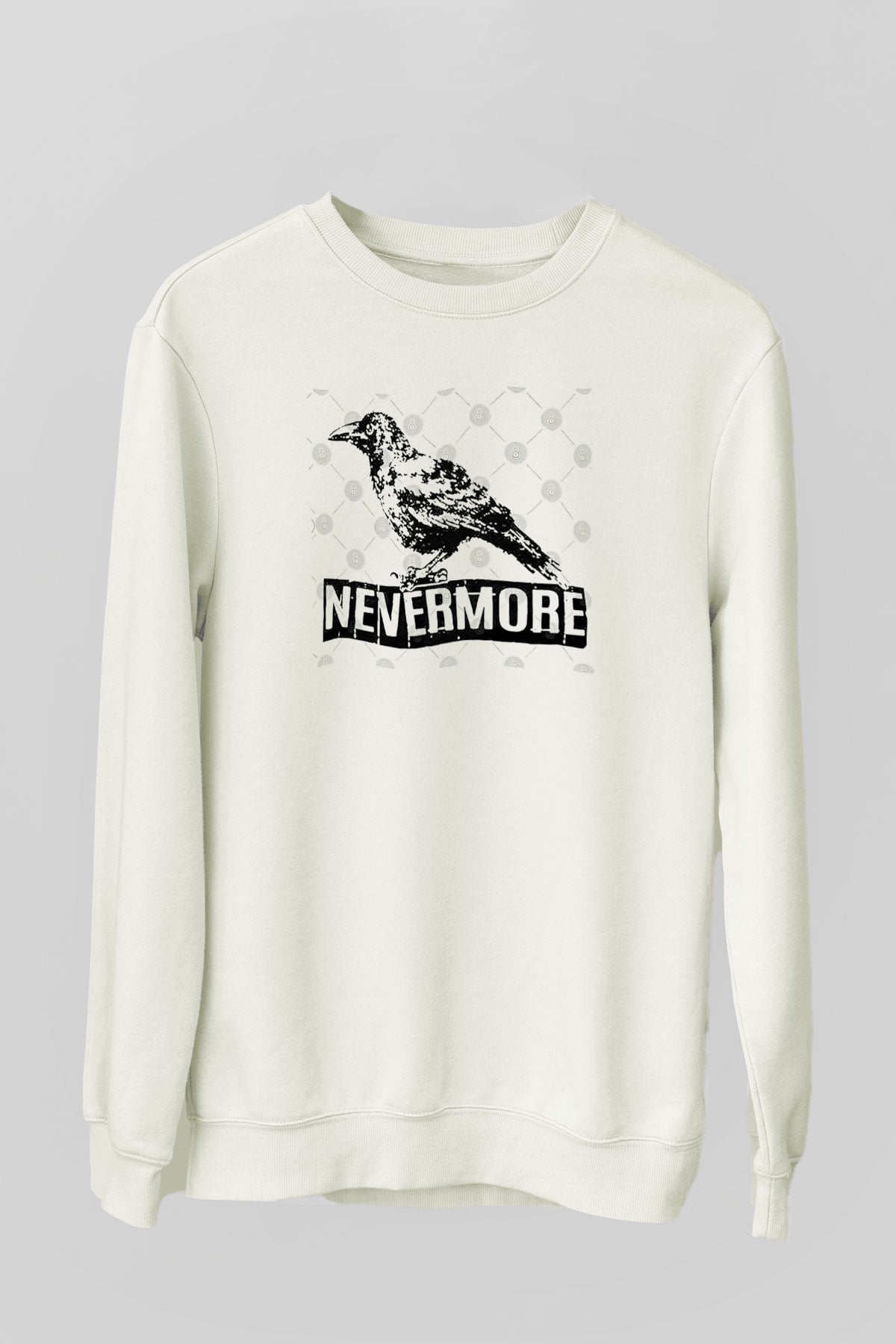 Nevermore Baskılı Beyaz Unisex Sweatshirt