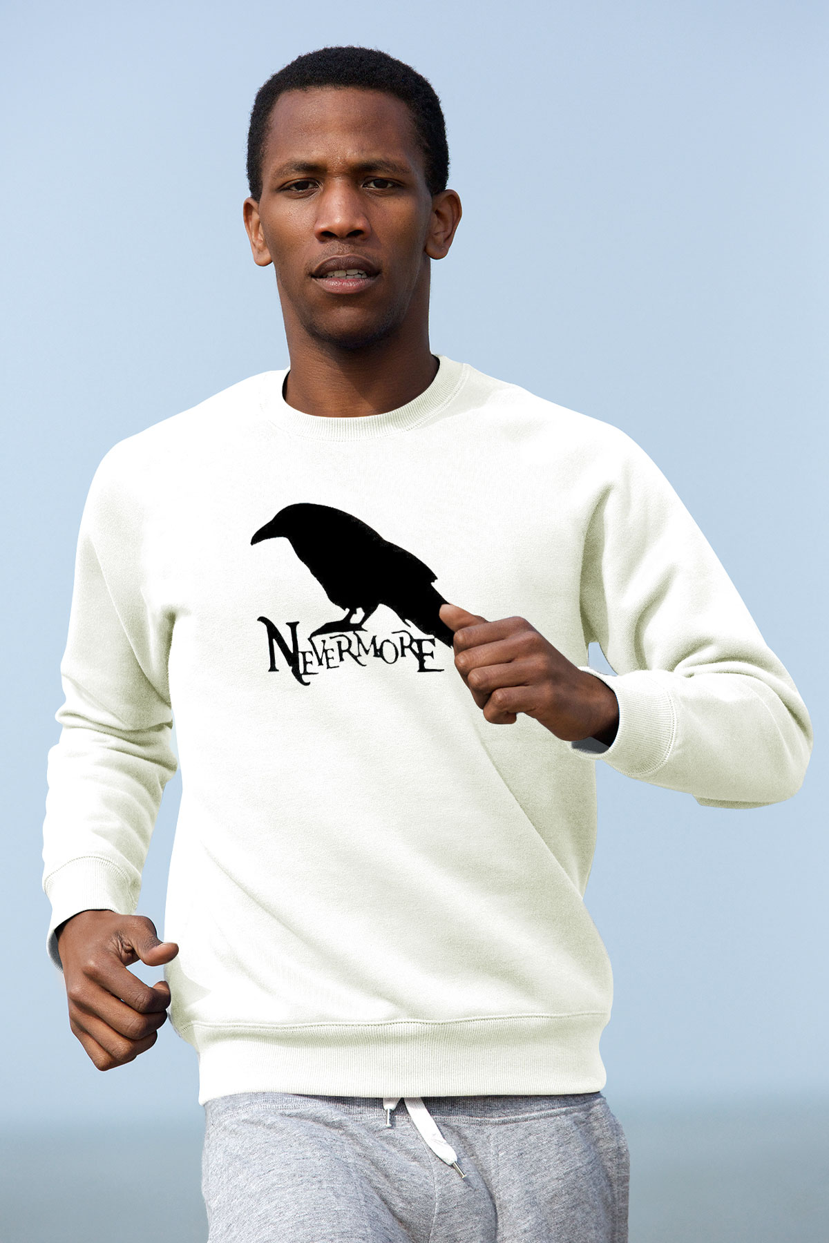 Nevermore Baskılı Beyaz Unisex Sweatshirt
