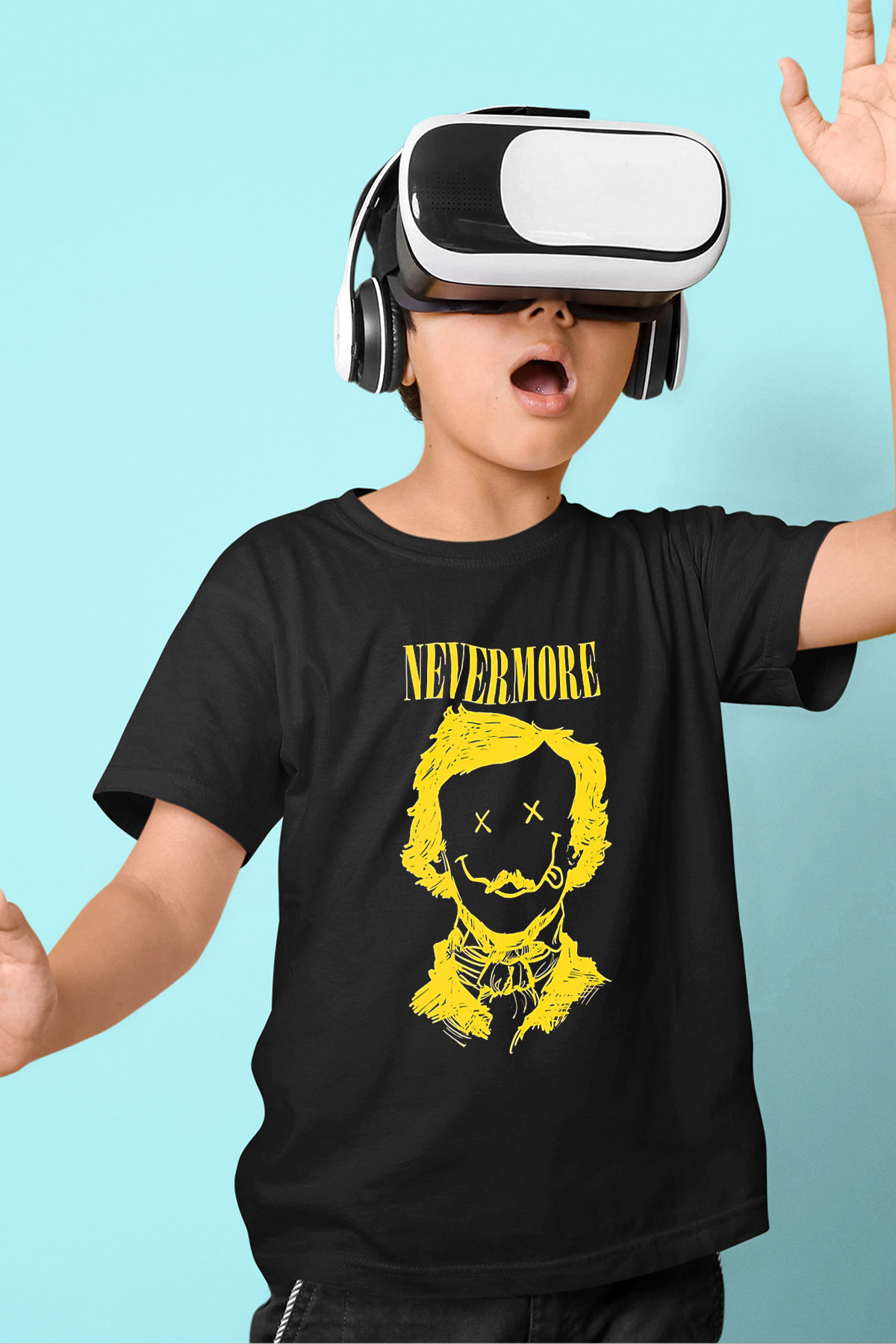 Nevermore Baskılı Unisex Siyah Çocuk Tişört - Tshirt
