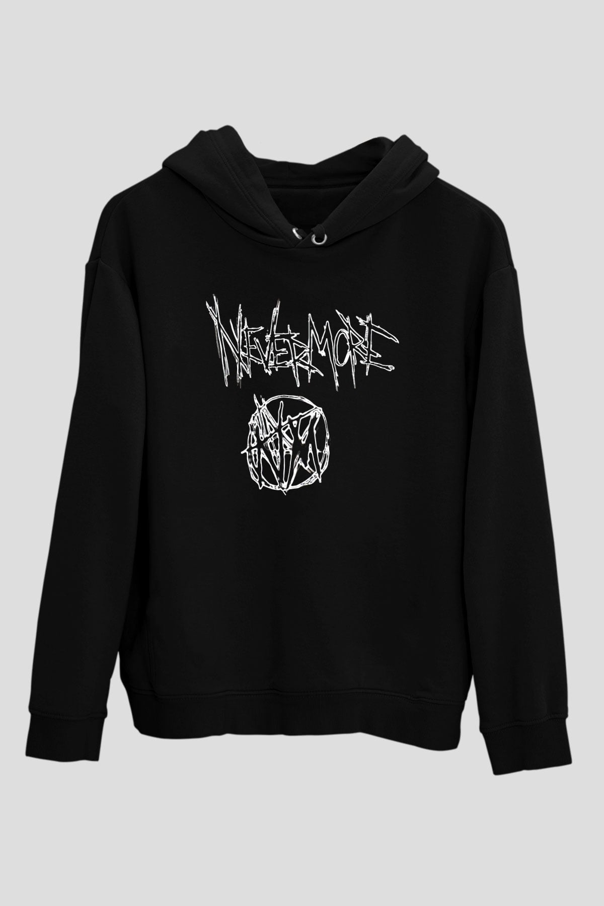 Nevermore Baskılı Unisex Siyah Kapüşonlu Sweatshirt