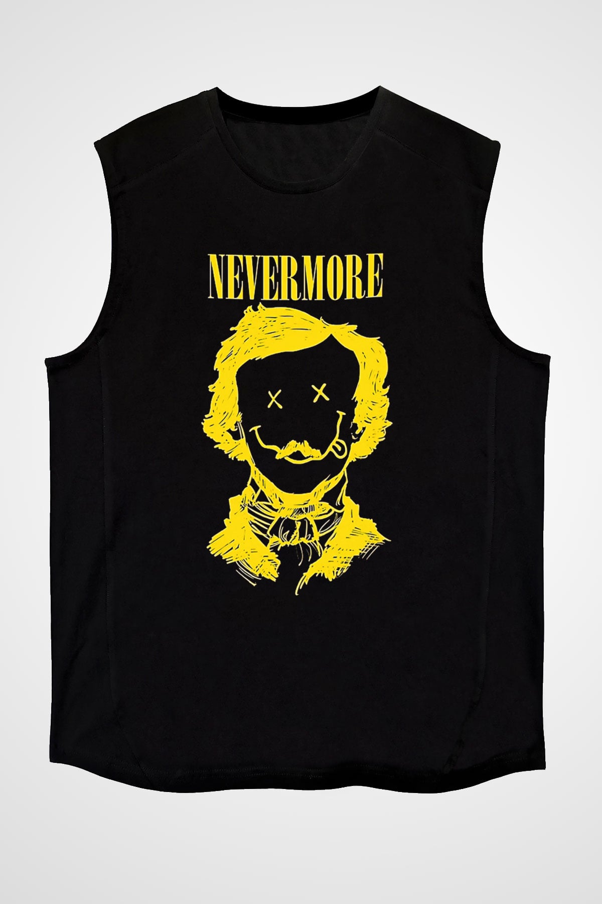 Nevermore Baskılı Unisex Siyah Kolsuz Tişört - Tshirt