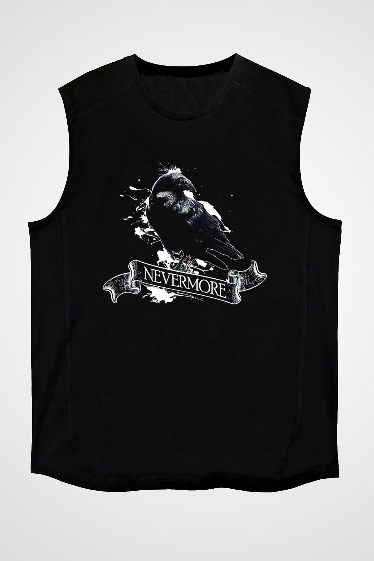 Nevermore Baskılı Unisex Siyah Kolsuz Tişört - Tshirt