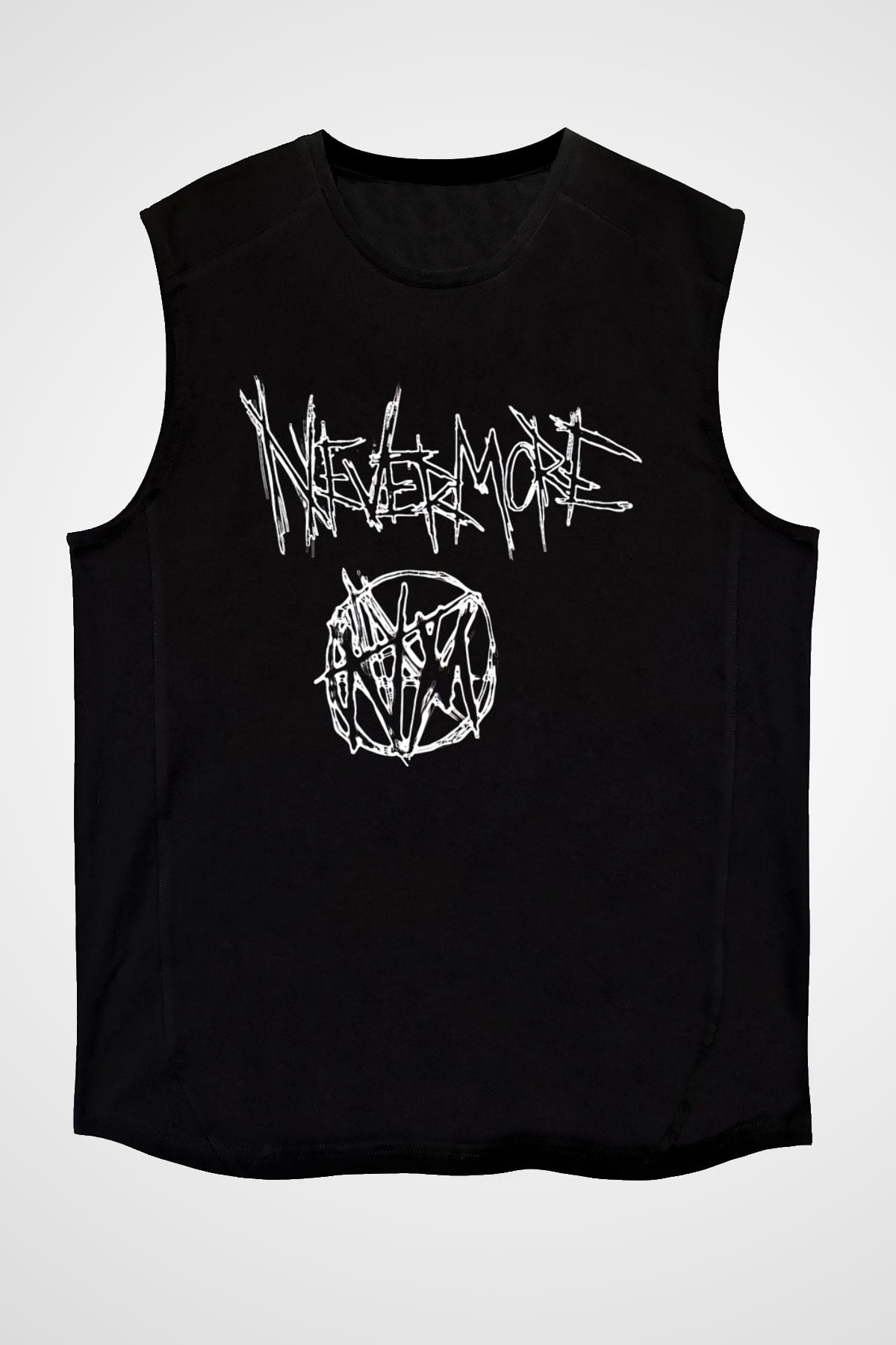 Nevermore Baskılı Unisex Siyah Kolsuz Tişört - Tshirt
