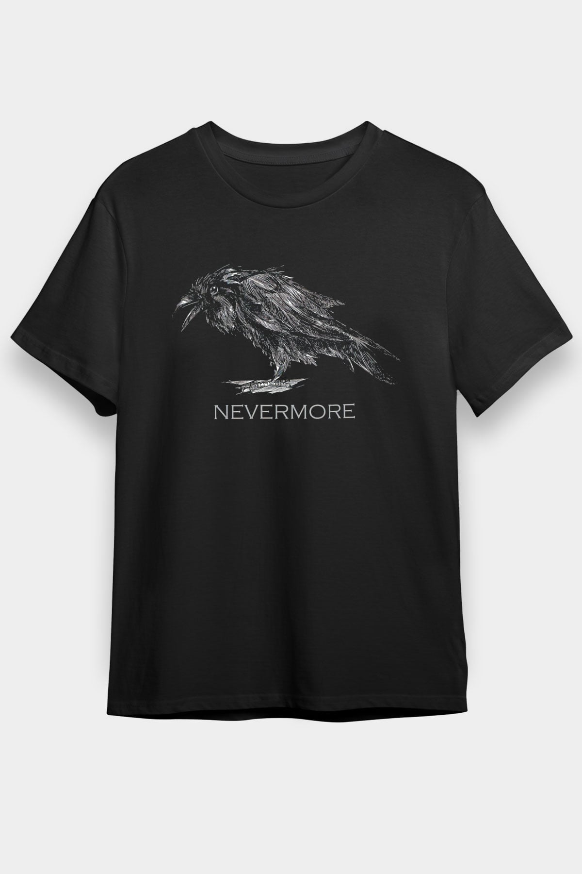 Nevermore Baskılı Unisex Siyah Tişört - Tshirt