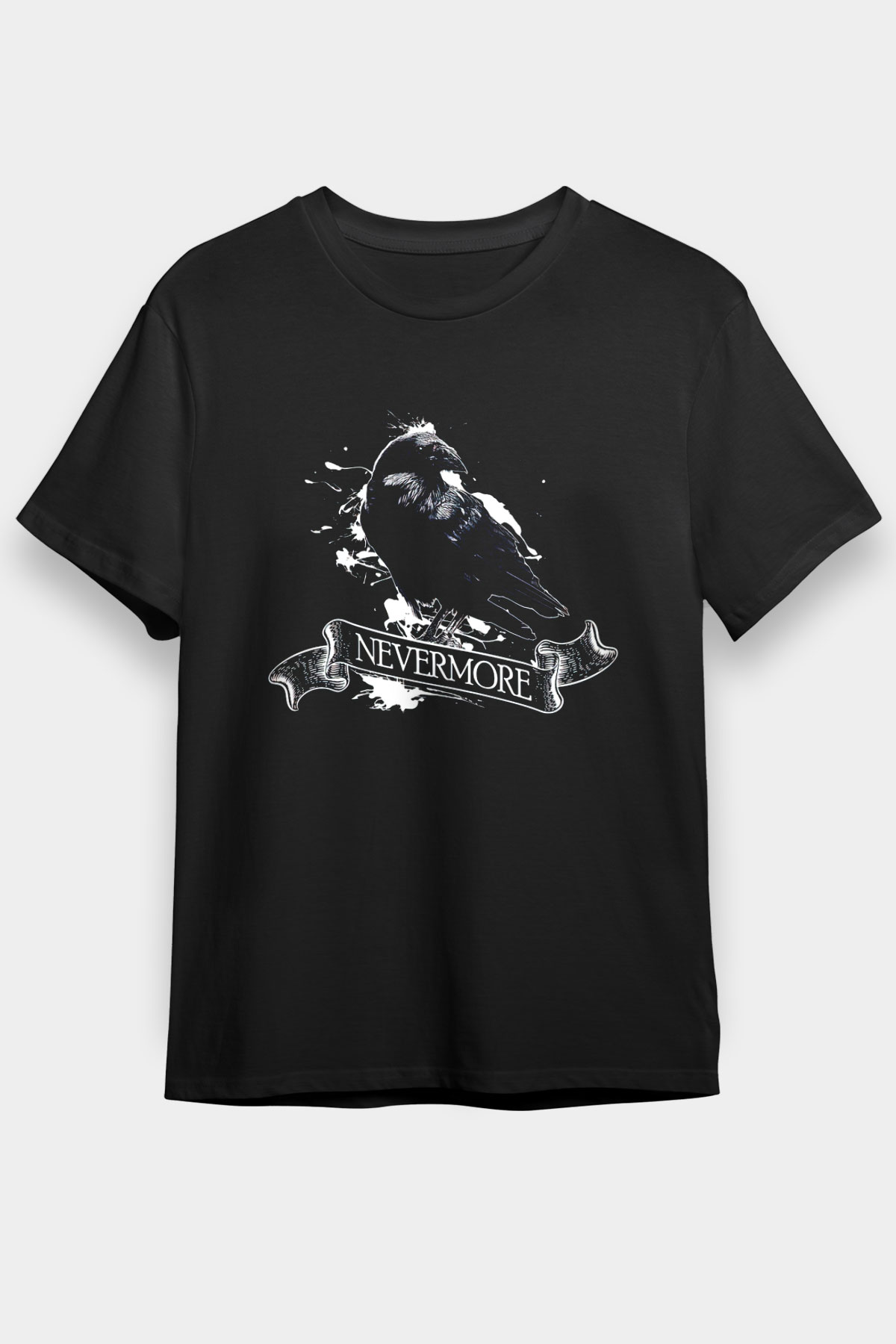 Nevermore Baskılı Unisex Siyah Tişört - Tshirt