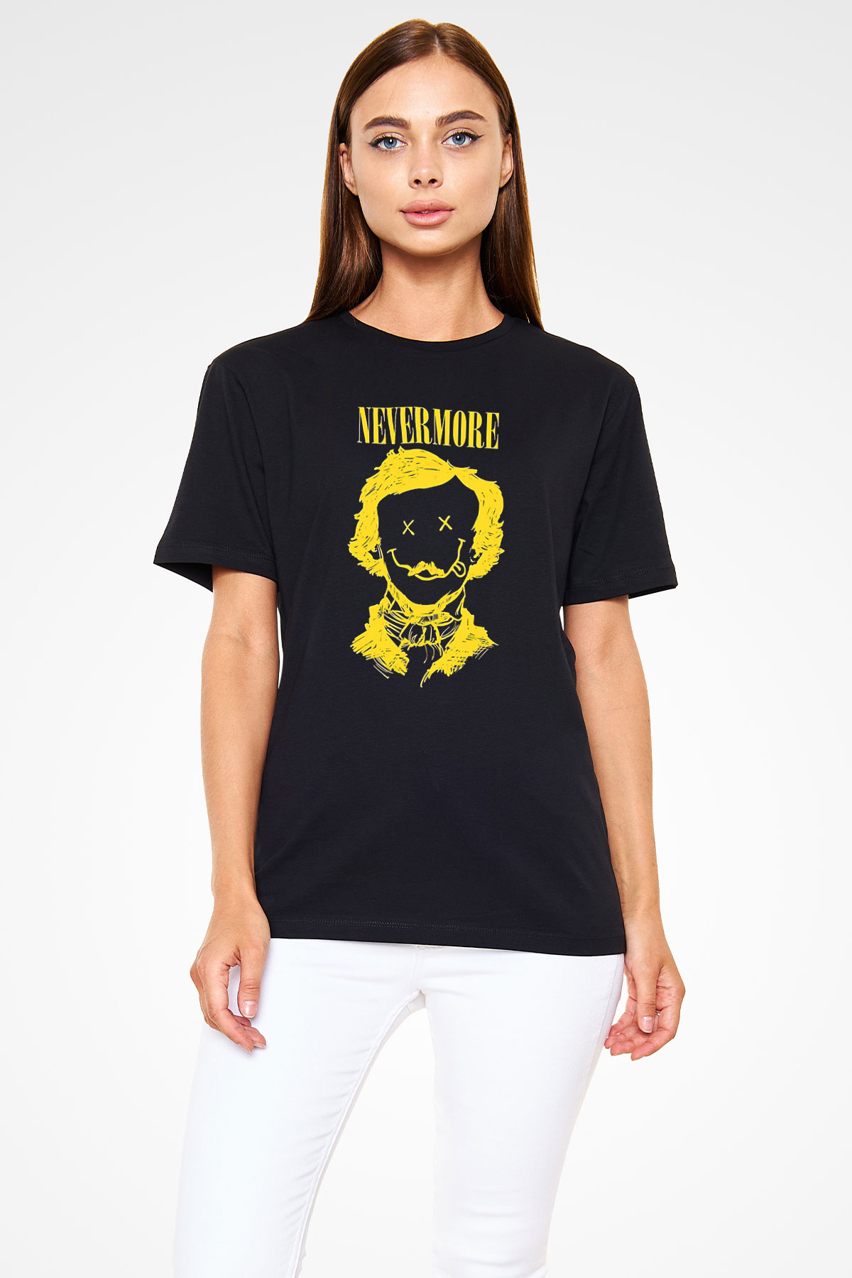 Nevermore Baskılı Unisex Siyah Tişört - Tshirt