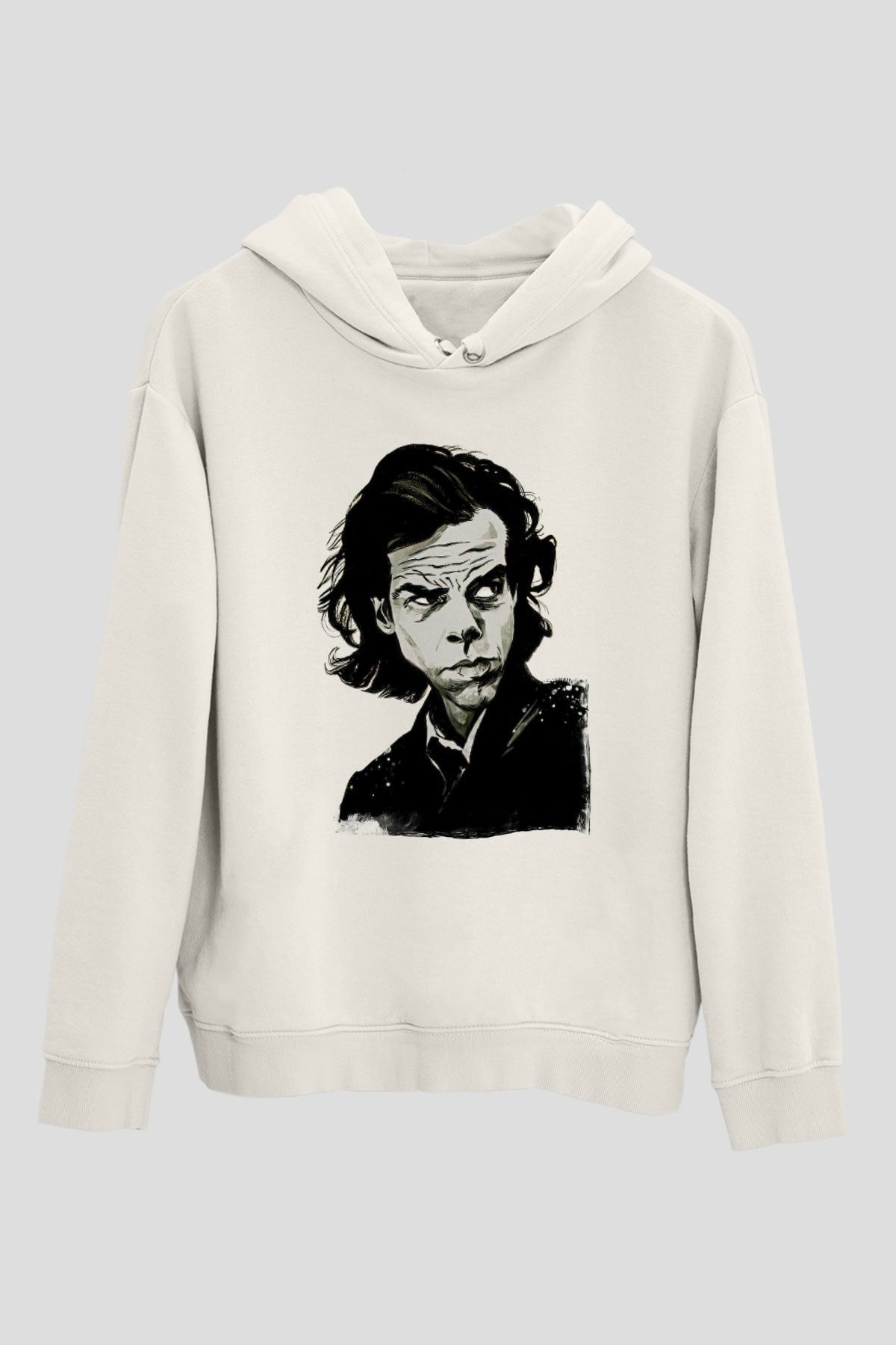 Nick Cave Baskılı Beyaz Unisex Kapüşonlu Sweatshirt