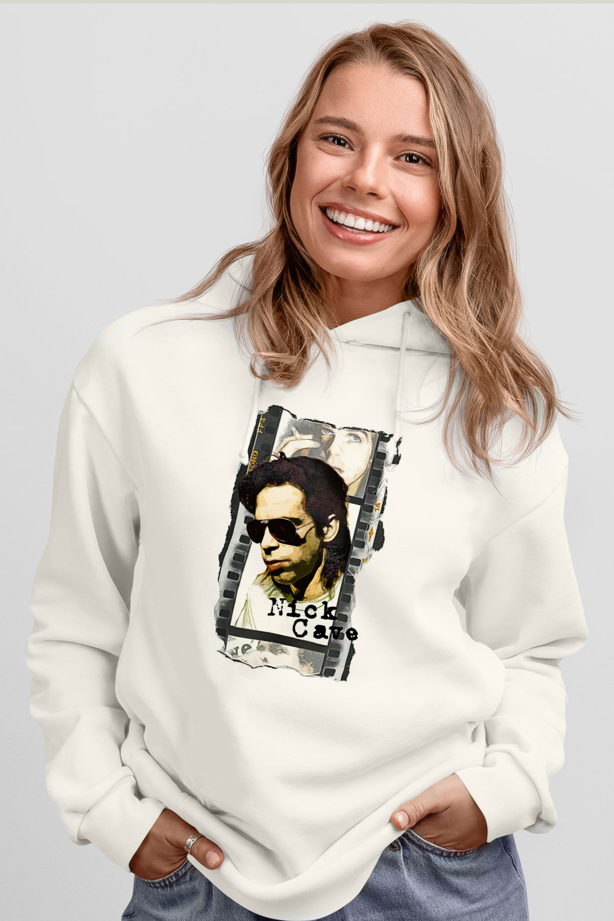 Nick Cave Baskılı Beyaz Unisex Kapüşonlu Sweatshirt