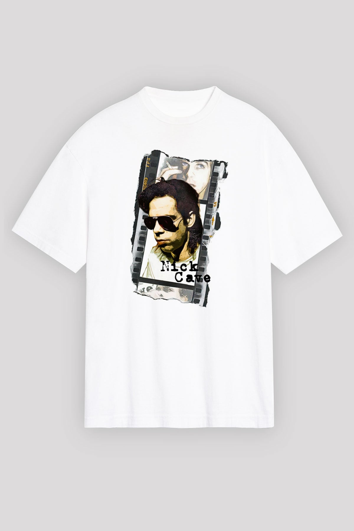 Nick Cave Baskılı Beyaz Unisex Oversize Tişört - Tshirt