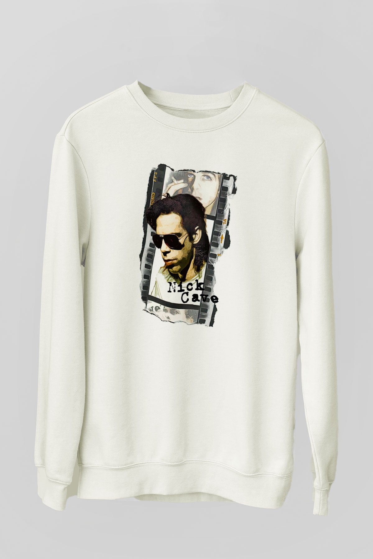 Nick Cave Baskılı Beyaz Unisex Sweatshirt