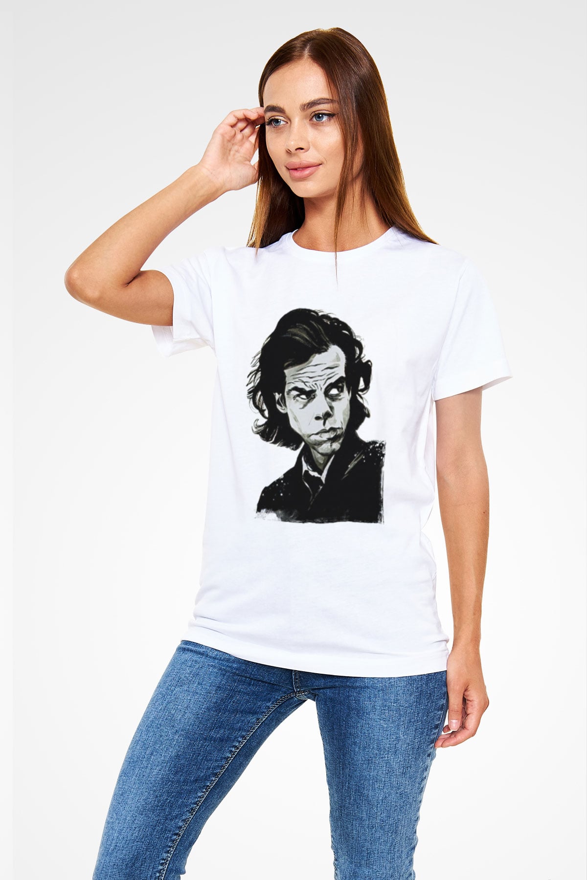 Nick Cave Baskılı Unisex Beyaz Tişört - Tshirt