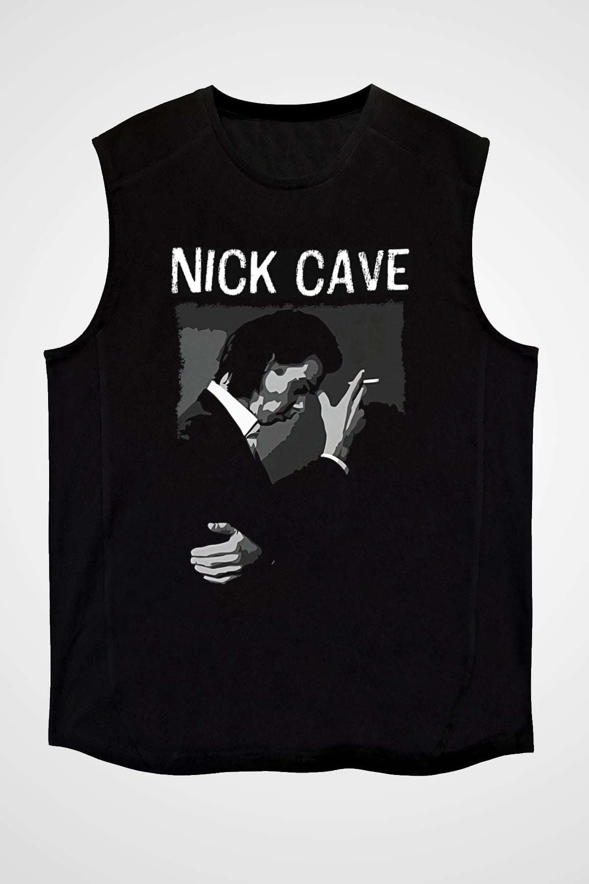 Nick Cave Baskılı Unisex Siyah Kolsuz Tişört - Tshirt