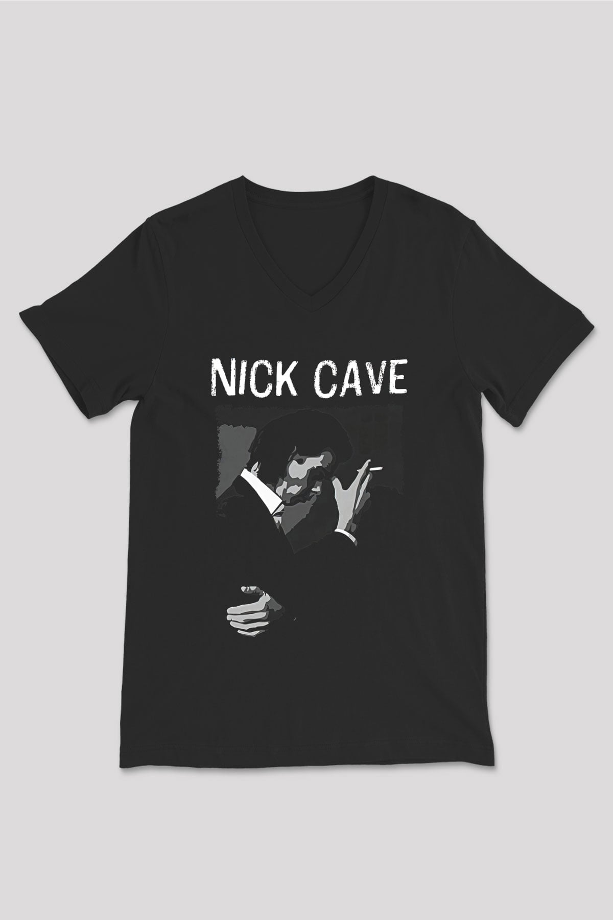 Nick Cave Baskılı Unisex Siyah V Yaka Tişört - Tshirt