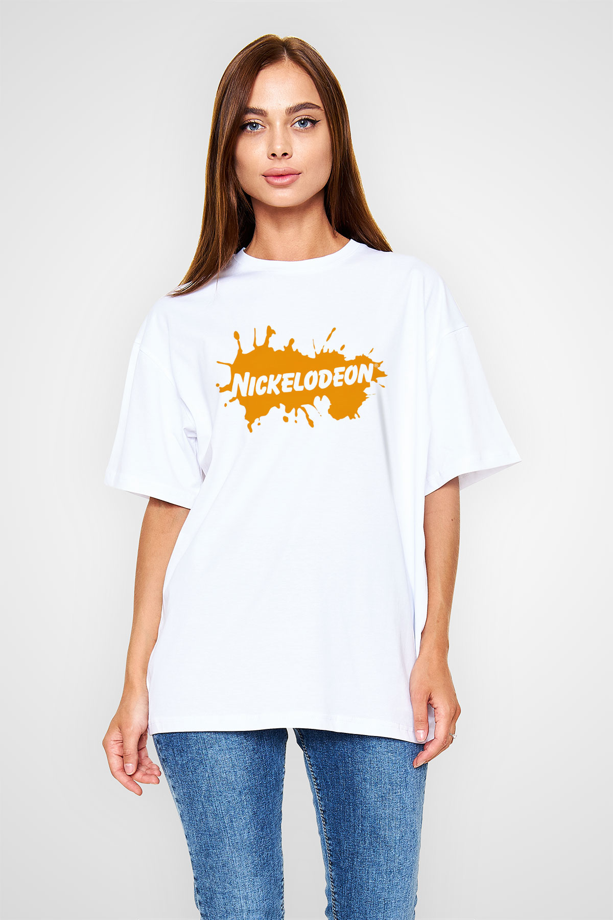 Nickelodeon Beyaz Unisex Oversize Tişört T-Shirt