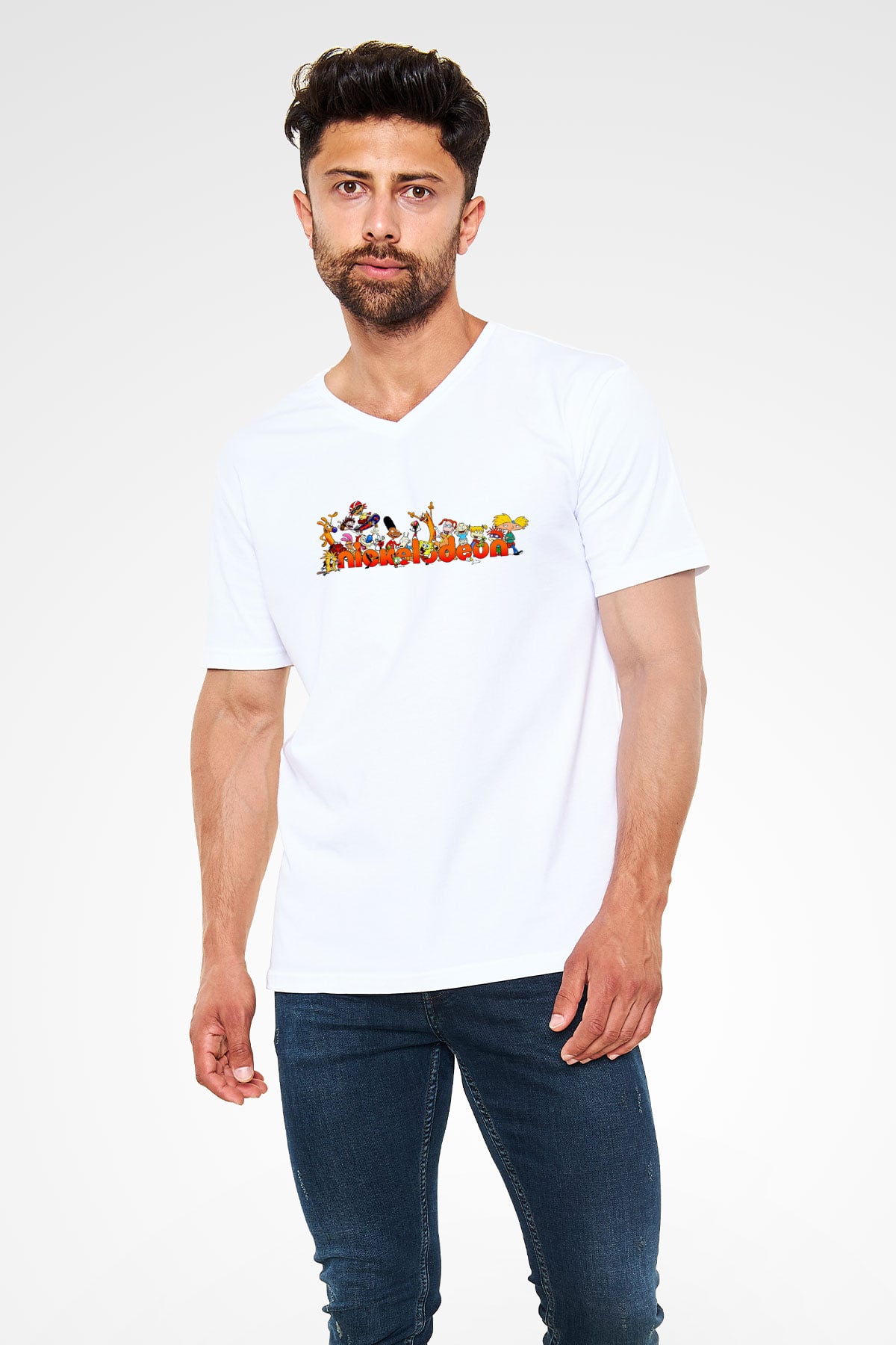 Nickelodeon Beyaz Unisex V Yaka Tişört