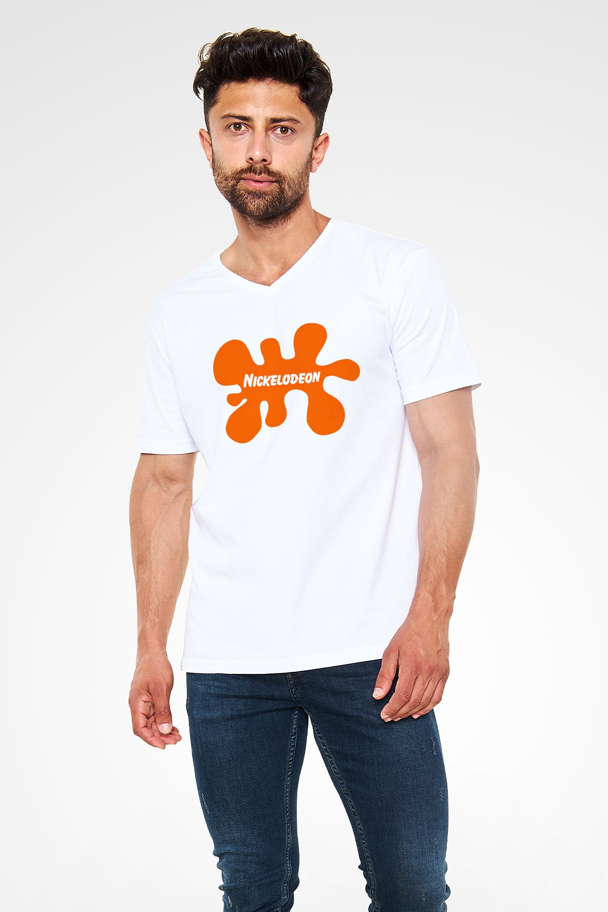 Nickelodeon Beyaz Unisex V Yaka Tişört