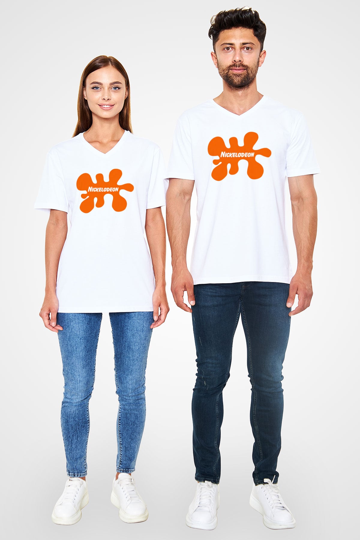 Nickelodeon Beyaz Unisex V Yaka Tişört