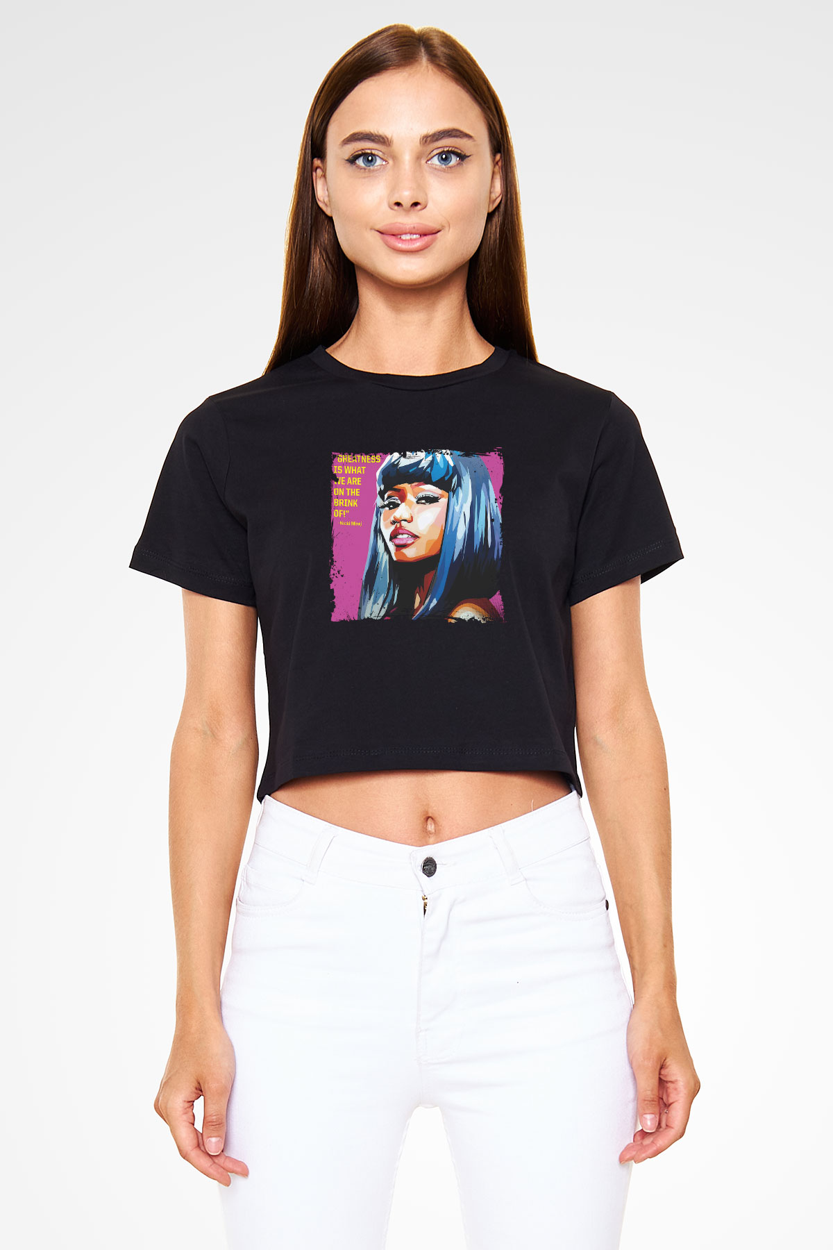 Nicki Minaj Baskılı Crop Top Siyah Kadın Tişört
