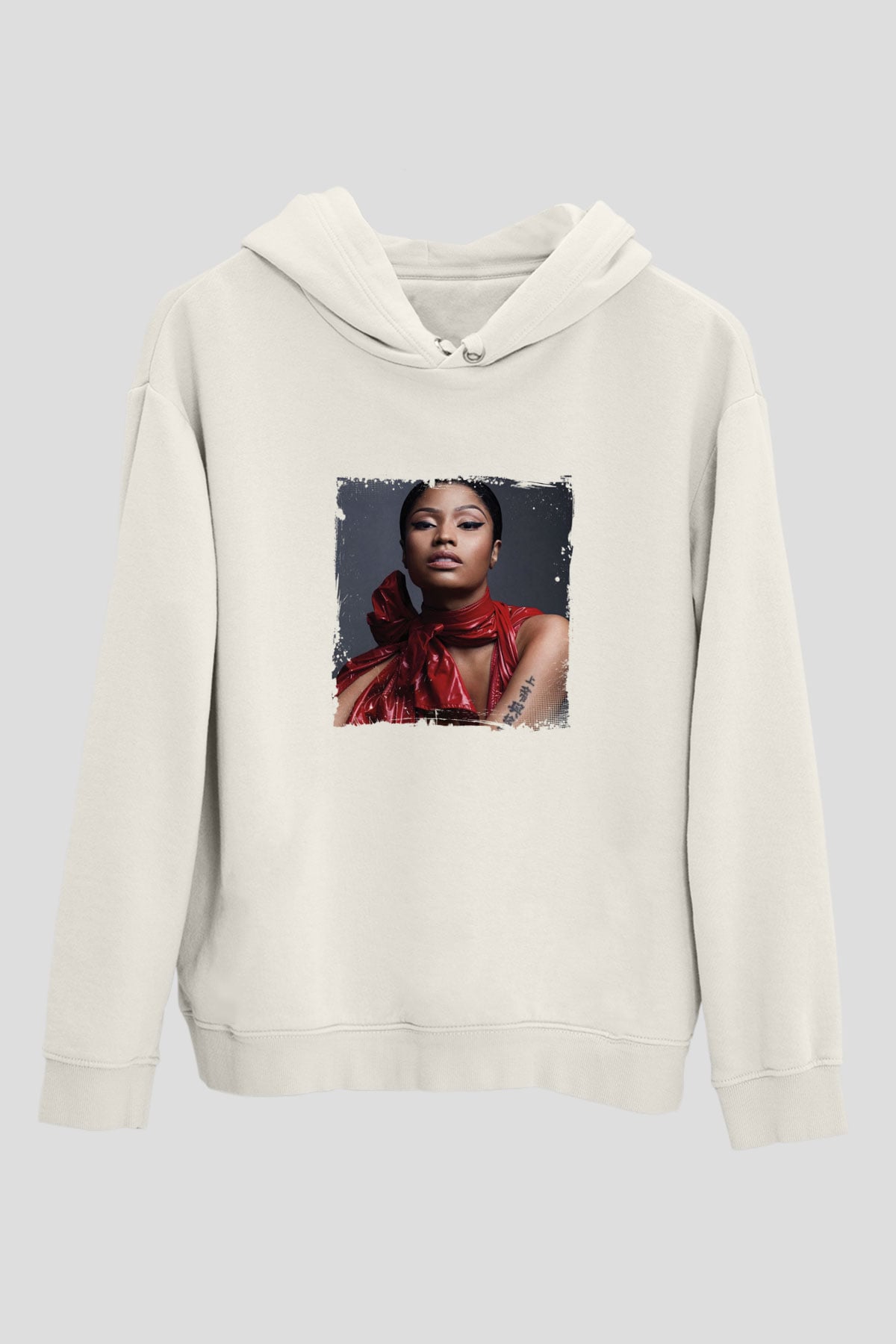 Nicki Minaj Baskılı Unisex Beyaz Kapüşonlu Sweatshirt