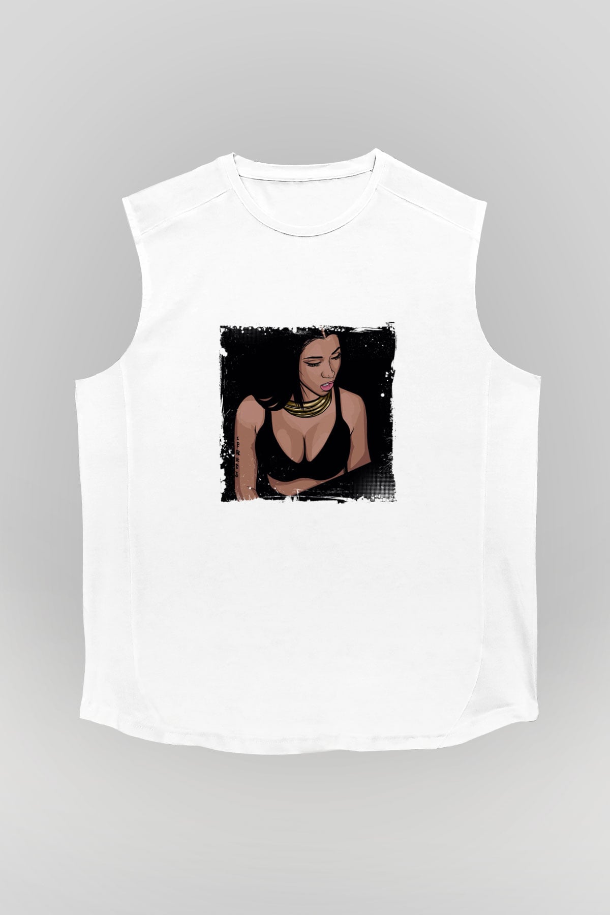 Nicki Minaj Baskılı Unisex Beyaz Kolsuz Tişört