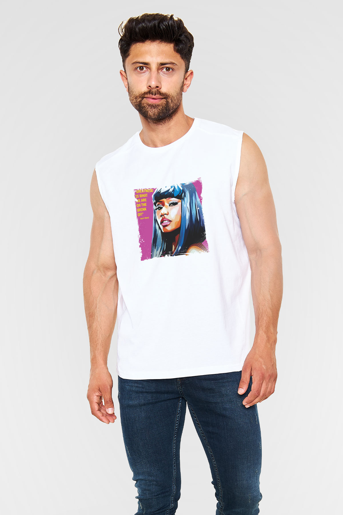 Nicki Minaj Baskılı Unisex Beyaz Kolsuz Tişört