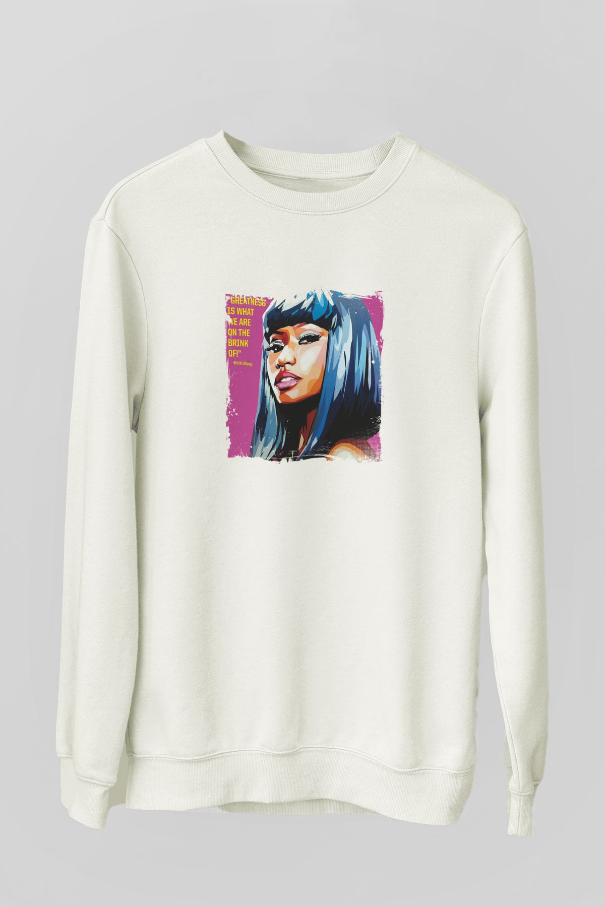 Nicki Minaj Baskılı Unisex Beyaz Sweatshirt